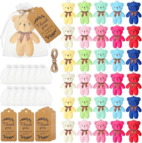 Miniatura 4 de 40 juegos de 4.7 pulgadas de mini oso de peluche a granel pequeños animales de peluche pequeños muñecos de oso llavero pequeño regalo de regreso a