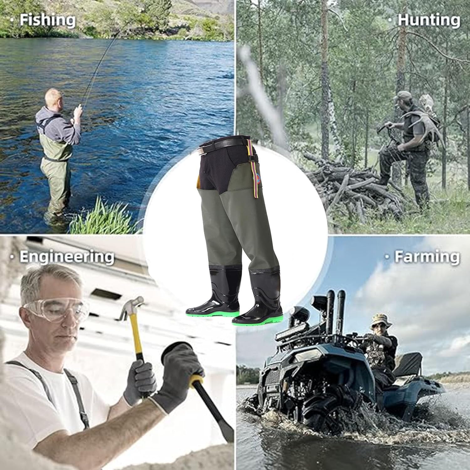 Outdoor Fishing Boots Hip Waders for Men Women, PVC Wading Boots for Farmland/Fishing/Hunting, Lightweight Flexible