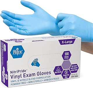 MED PRIDE NitriPride Nitrile-Vinyl Blend Exam Gloves, X-Large 100 - Powder Free, Latex Free & Rubber Free - Single Use No...