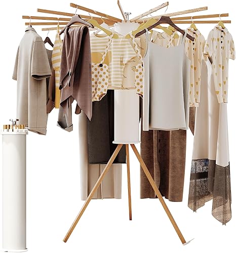 Estante de Secado de Ropa Plegable BOQORAD,Estante de Secado de Lavandería,Estante de Secado de Ropa (16 Postes de Madera),Estante Colgador de
