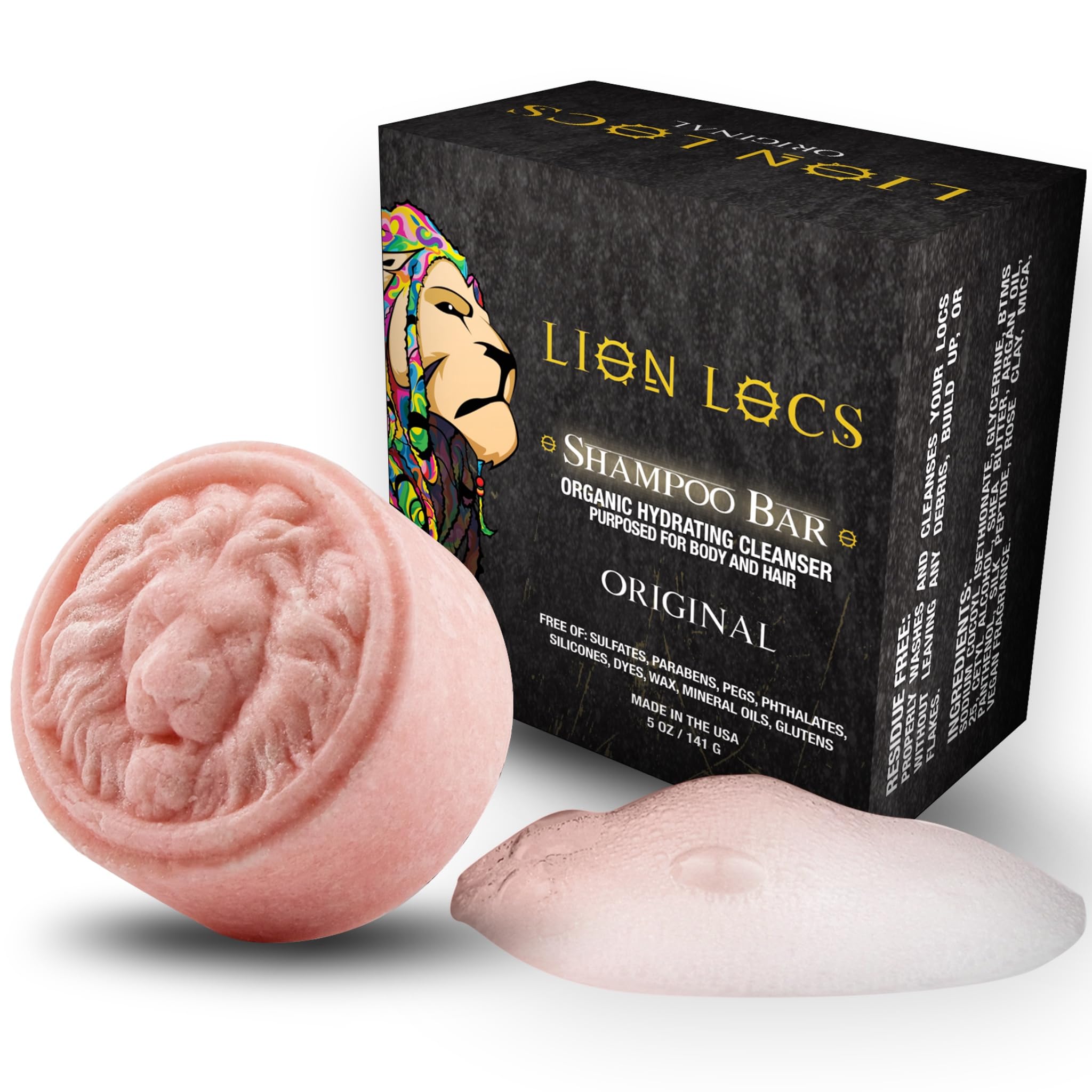 Lion Locs Shampoo Bar & Conditioner - Works for All Hair Types - Dreadlocks, Microlocs, Sisterlocks, Wicks, Brotherlocks, Braids | Build Up & Residue Free (5oz)[Amazon-developed Certification] Compact by Design