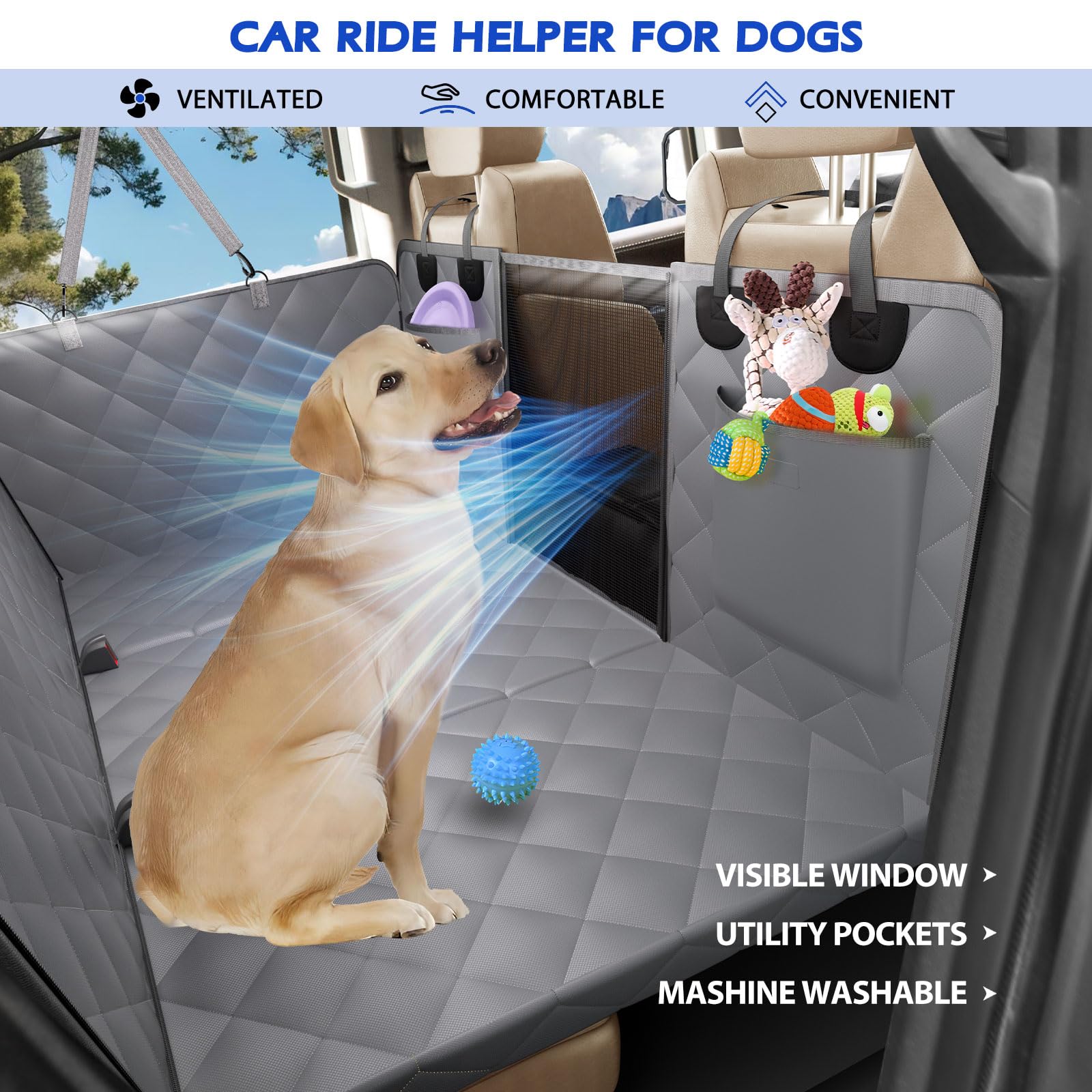 Coprisedile posteriore per cani da camion, amaca per cani con fondo rigido per auto, impermeabile XL e morbido letto da viaggio per animali domestici, supporta 181,4 kg, protezione