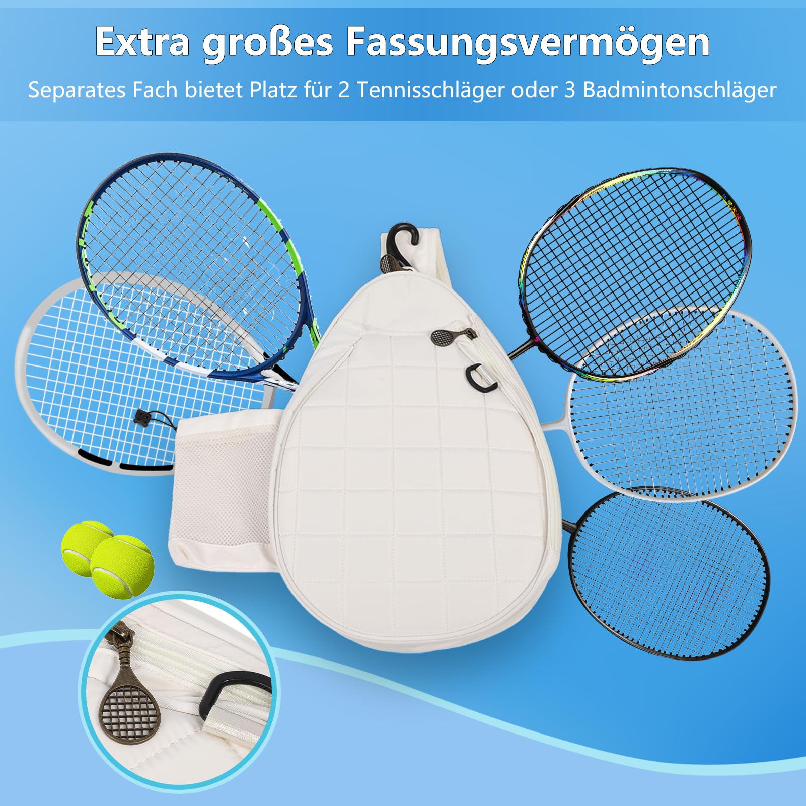 Ejoyous Tennistasche, Tennis Rucksack mit Schaumstoffpolsterung, Leichte Umhängetasche für Tennisschläger und Pickleball-Paddel, mit Trocken- und Nasstrennung