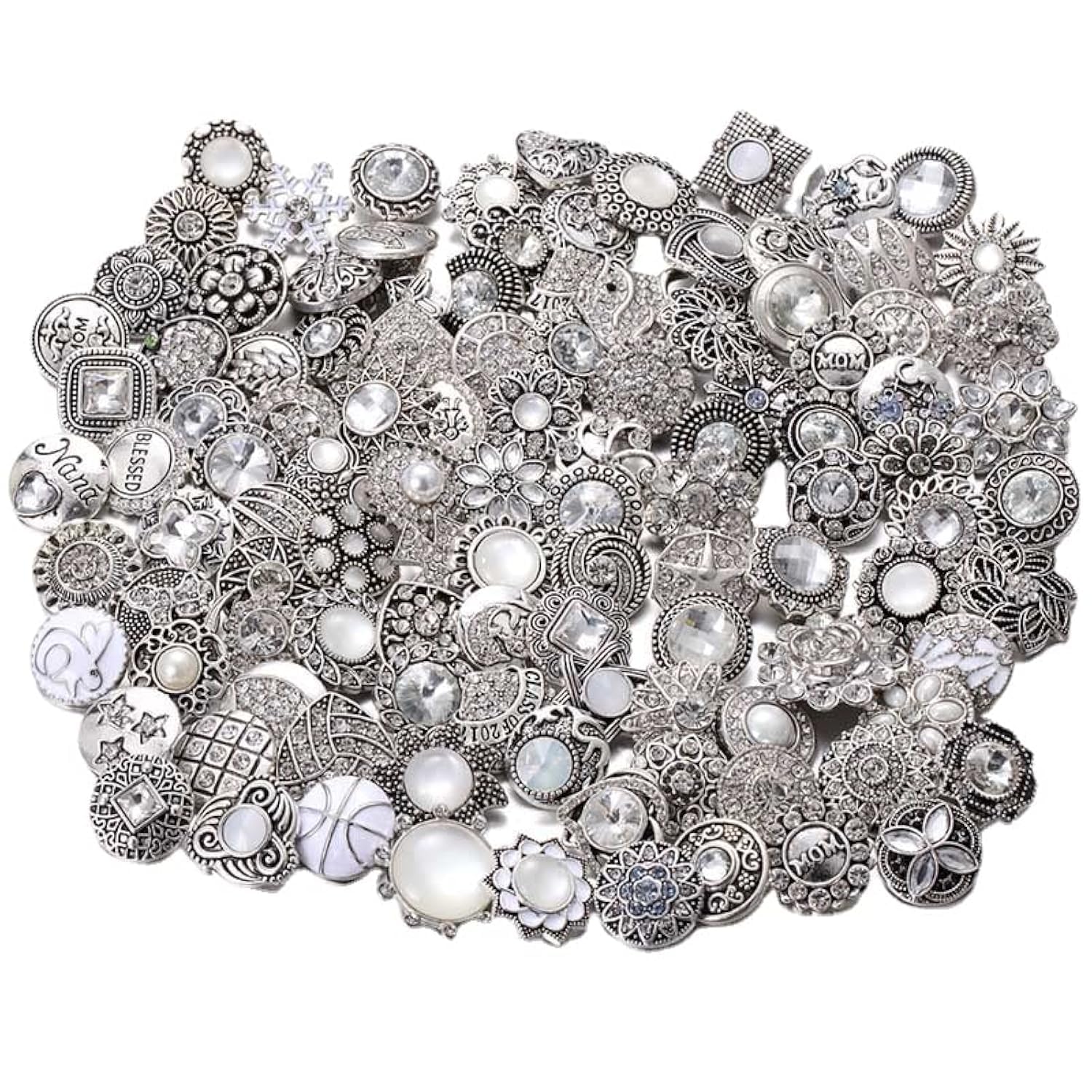 Photo 1 of 10PCs Mixed Style Rhinestones Snaps Jewelry Charms Buttons 18/20mm for Interchangeable Snaps Jewelry Making Women DIY Button Bracelets Necklaces Rings Brooch Accessories (White)