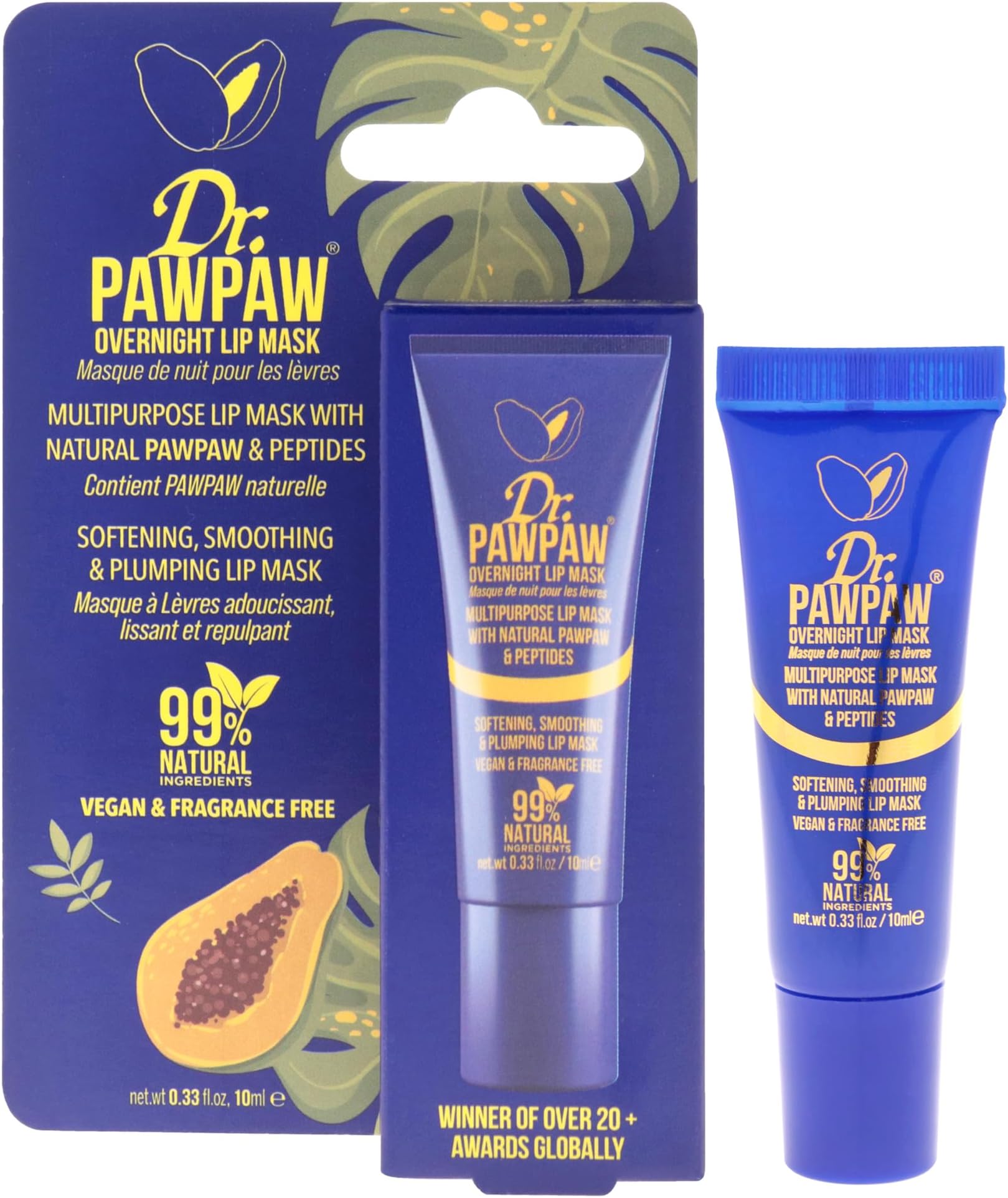 Dr. PawPaw Multipurpose Overnight Lip Mask - Lip Sleeping Mask with Peptides - Natural Moisturizer for Plumping - Cruelty Free - 0.33 oz