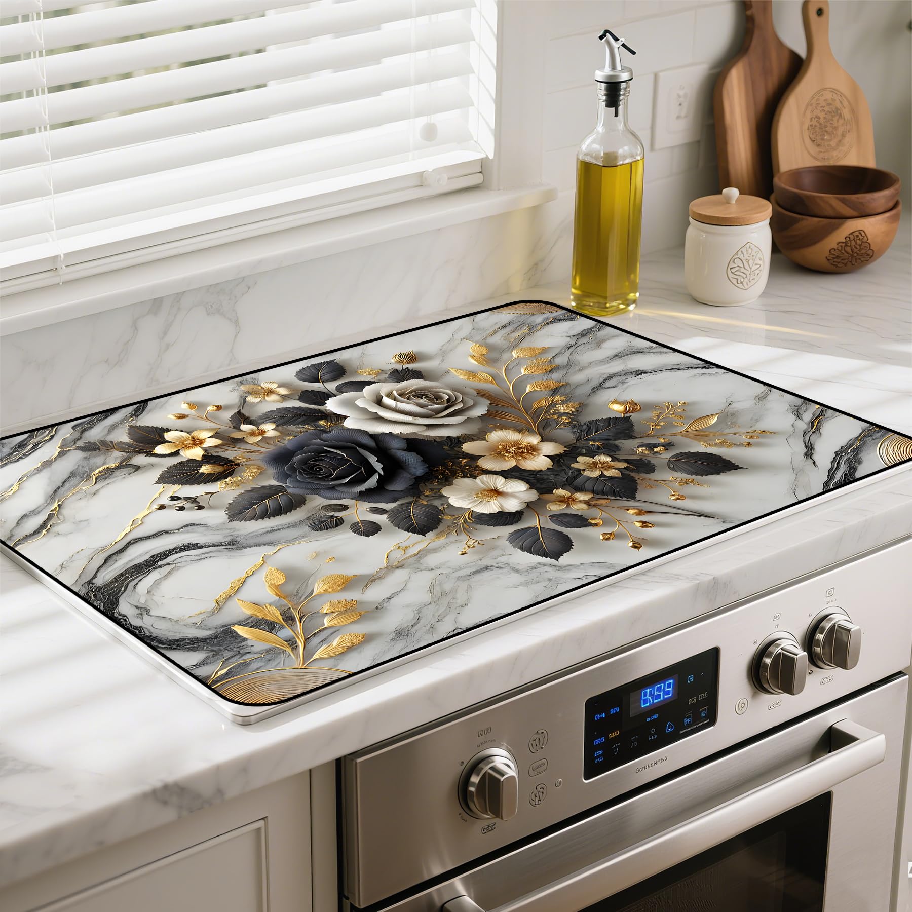 Stove Top Cover for Glass Electric Stove (rose, 30" x 21")