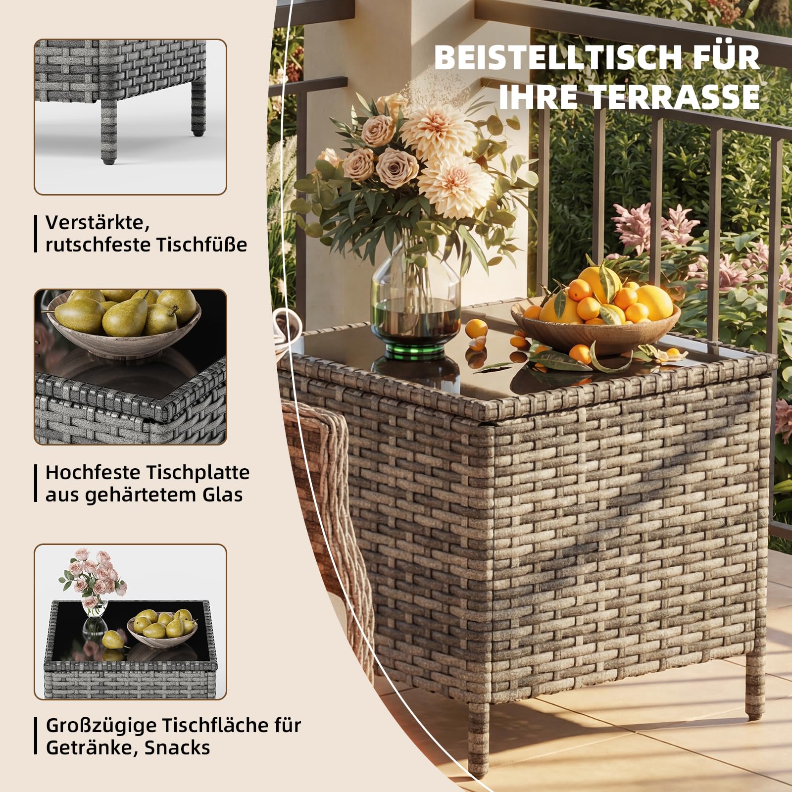UDPATIO Rattan Gartenmöbel Set 5-teilig mit Verstellbaren Sessel, Fußhocker und Couchtisch | Lounge Möbel Outdoor Set | Balkonmöbel Kleiner Balkon | Wetterfest Terrassenmöbel | Schwarz