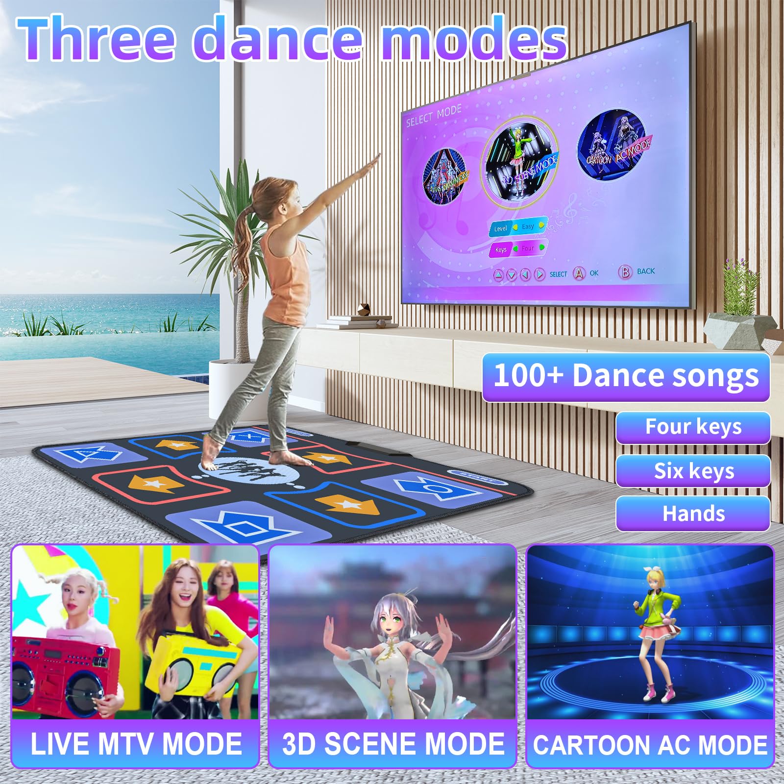 Tappetino da Ballo Doppio Uso per Adulti e Bambini — Gioco elettronico da Ballo Plug-And-Play per TV, Pedali da Ballo Wireless, Divertente Gioco di Fitness da Ballo per Bambini, Regali, Blu