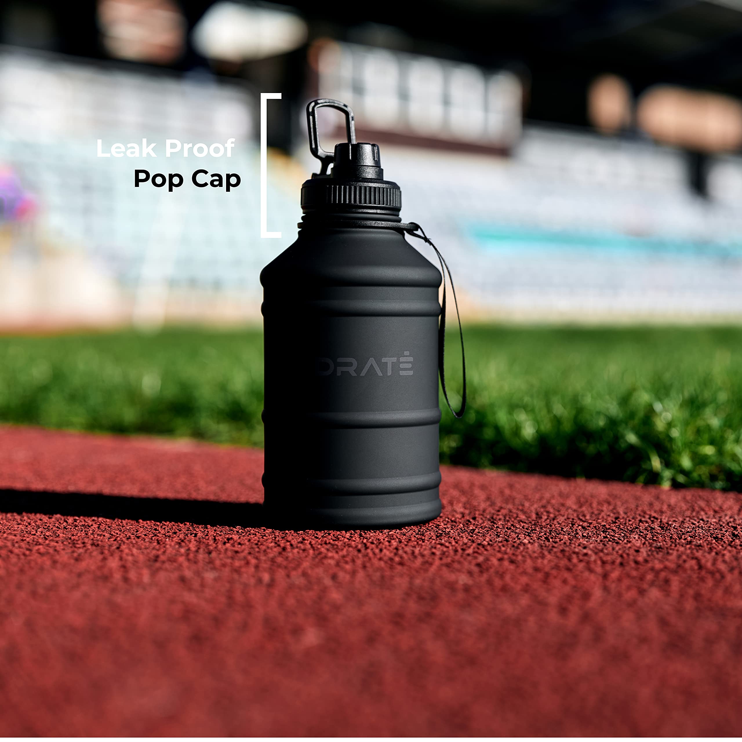 HYDRATE Stainless Steel 1.3 Litre Water Bottle (Black) Metal Gym Water Bottle - Convenient Stainless Steel Water Bottle, Hiking Water Bottle with Nylon Carrying Strap and Leak-Proof Screw Cap