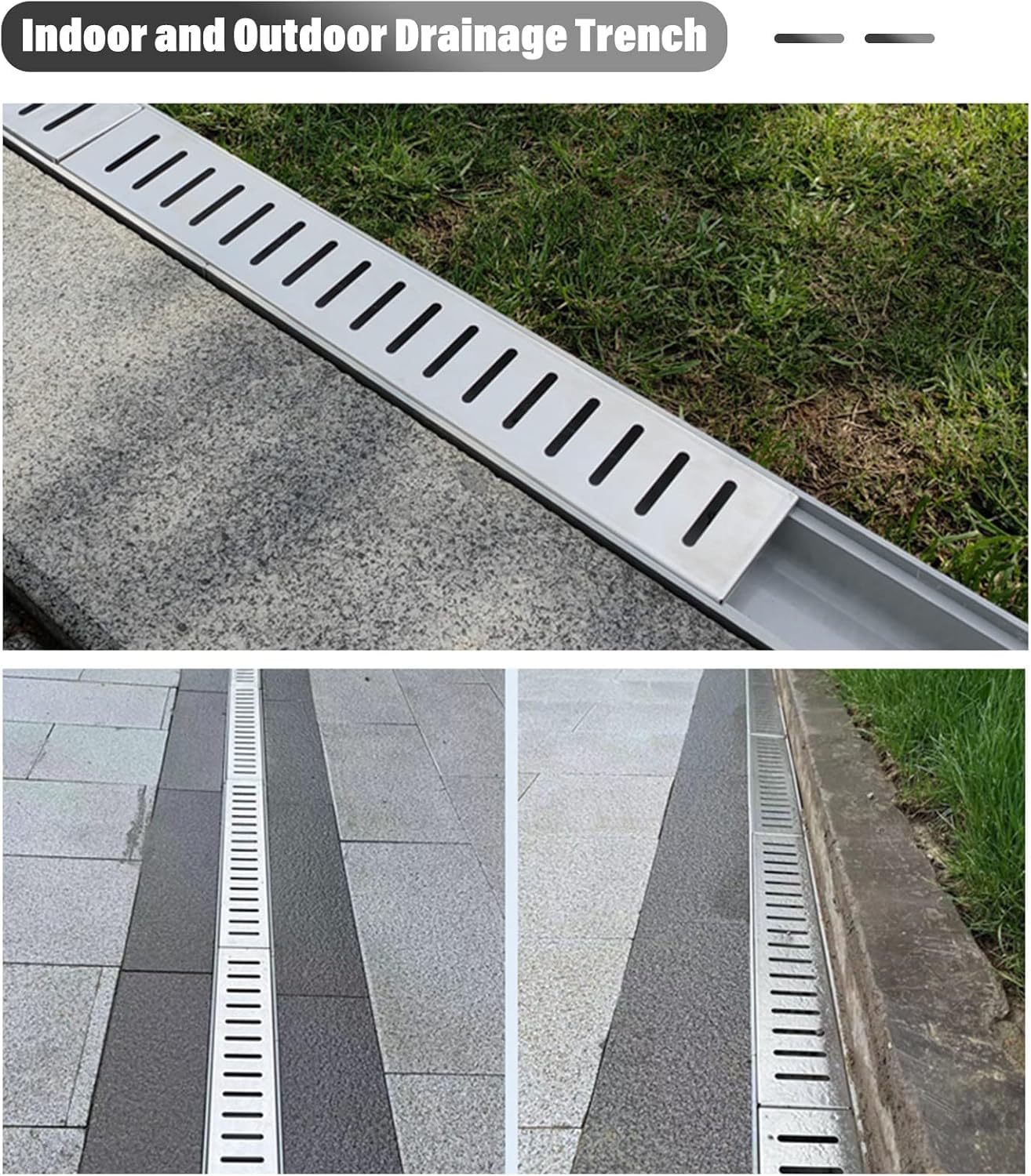 Sistema de rejilla de drenaje ranurada para patio al aire libre, entrada, piscina y jardín, drenaje eficiente de desbordamiento para patios y duchas de piedra, ideal para piscinas