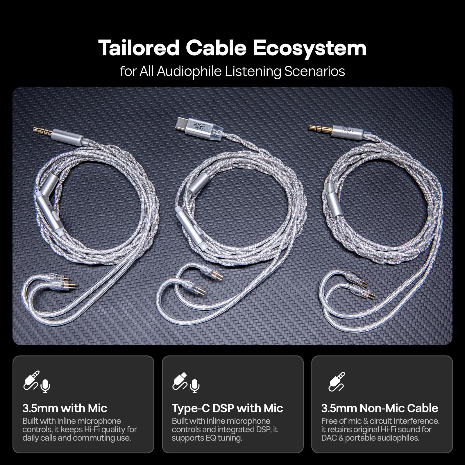 Linsoul Kiwi Ears Belle In Ear Monitor con Controlador Dinámico DLC de 10mm, Auriculares con Cable Plateado de Doble Capa, IEM Profesional para Escenario/Gaming/Producción Musical (con Mic, Negro)
