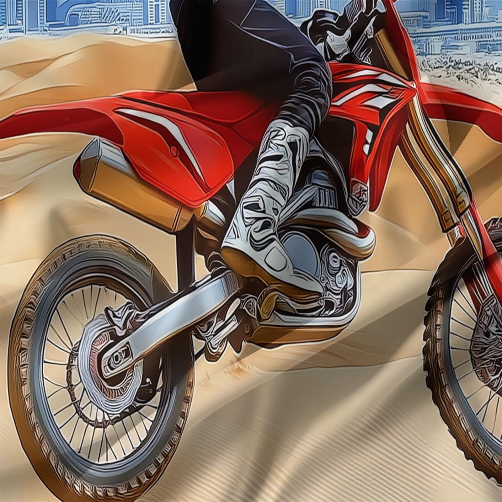 Komplet pościeli 260 x 240 cm, dla dorosłych, chłopców i dziewczynek, kreskówkowy komiks motocrossowy, wodospad, poszwa na kołdrę dla 2 osób, z zamkiem błyskawicznym, 3-częściowy z 2