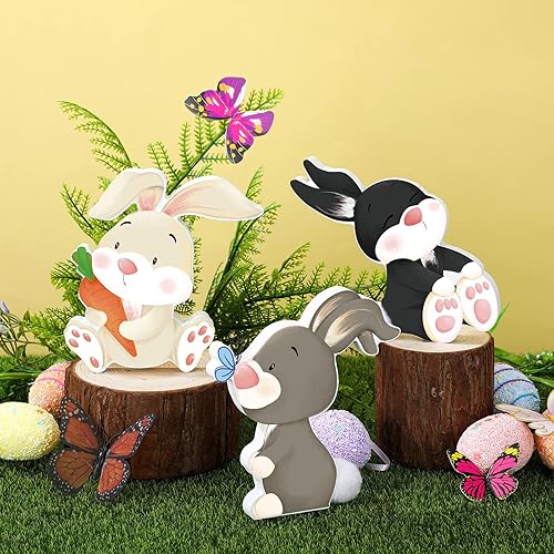 Miniatura 1 de 3 piezas de decoración de conejo de Pascua para decoración de bandeja escalonada de conejo letreros de madera de mesa de conejo casa de campo