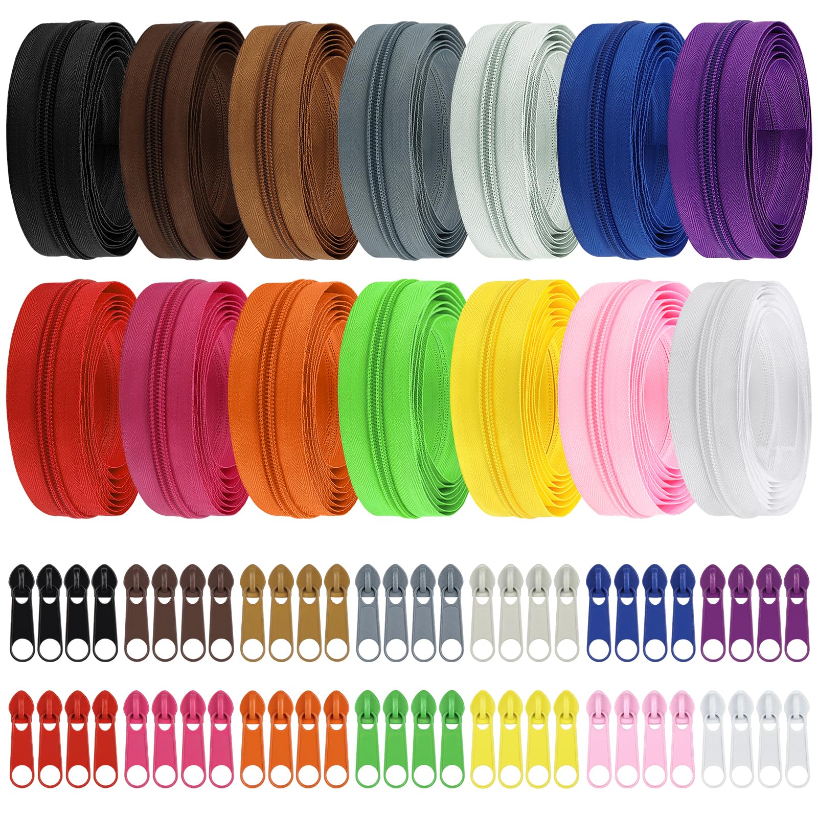 DOITEM 30.5 Yards/ 28 m 14 Pieces Assorted Colors #5 Nylon Coil Zippers