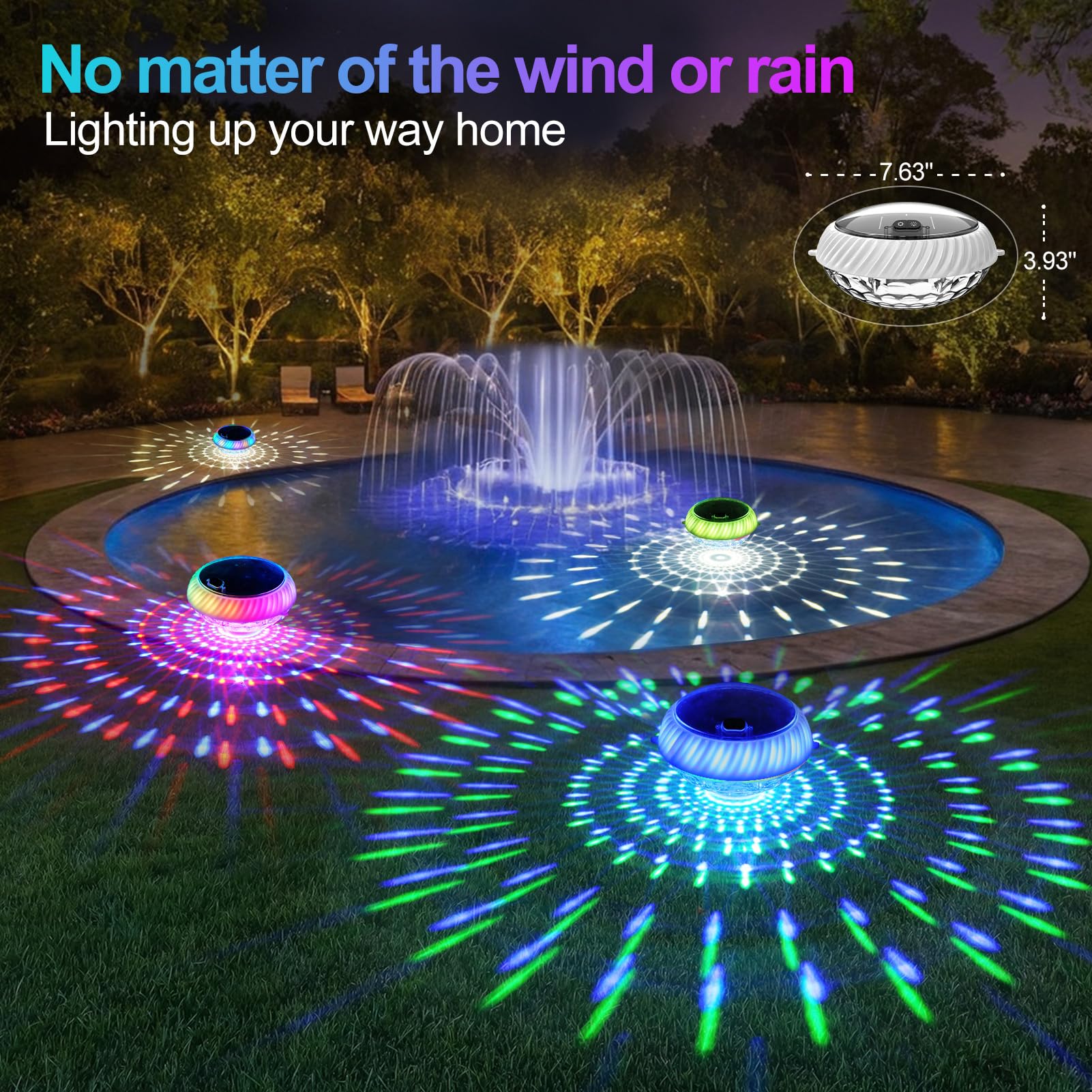 Askyli Luces flotantes para piscina alimentadas por energía solar con control remoto, luces solares RGB de 7.6 pulgadas que cambian de color que flotan con efectos de iluminación dinámicos, luz