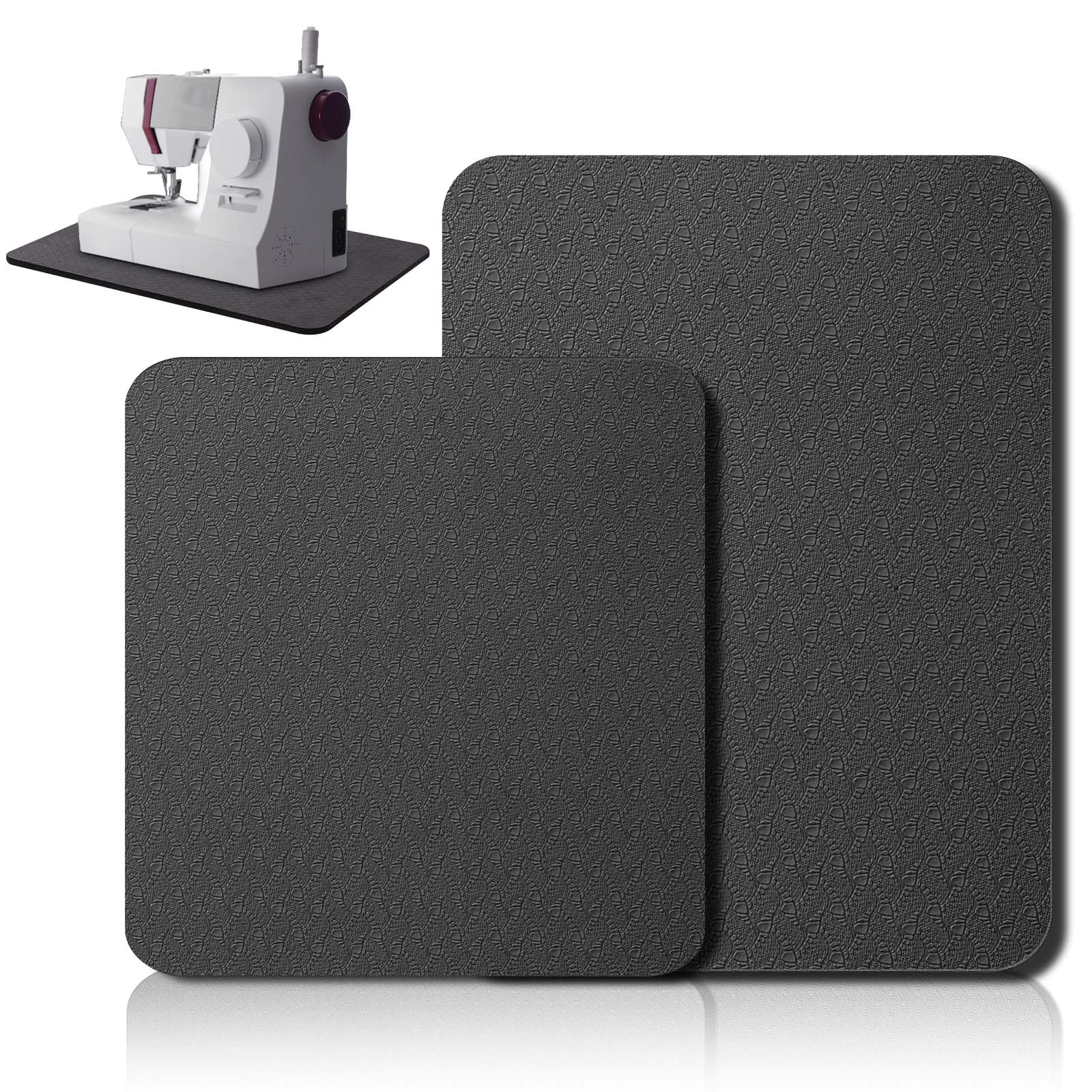2 Pcs Sewing Machine Muffling Mat Pedal Sewing Mat Reduce Vibrations Noise No Slip Machine Accessories for Quilting(15" X 20" and 9" X 14",Black)