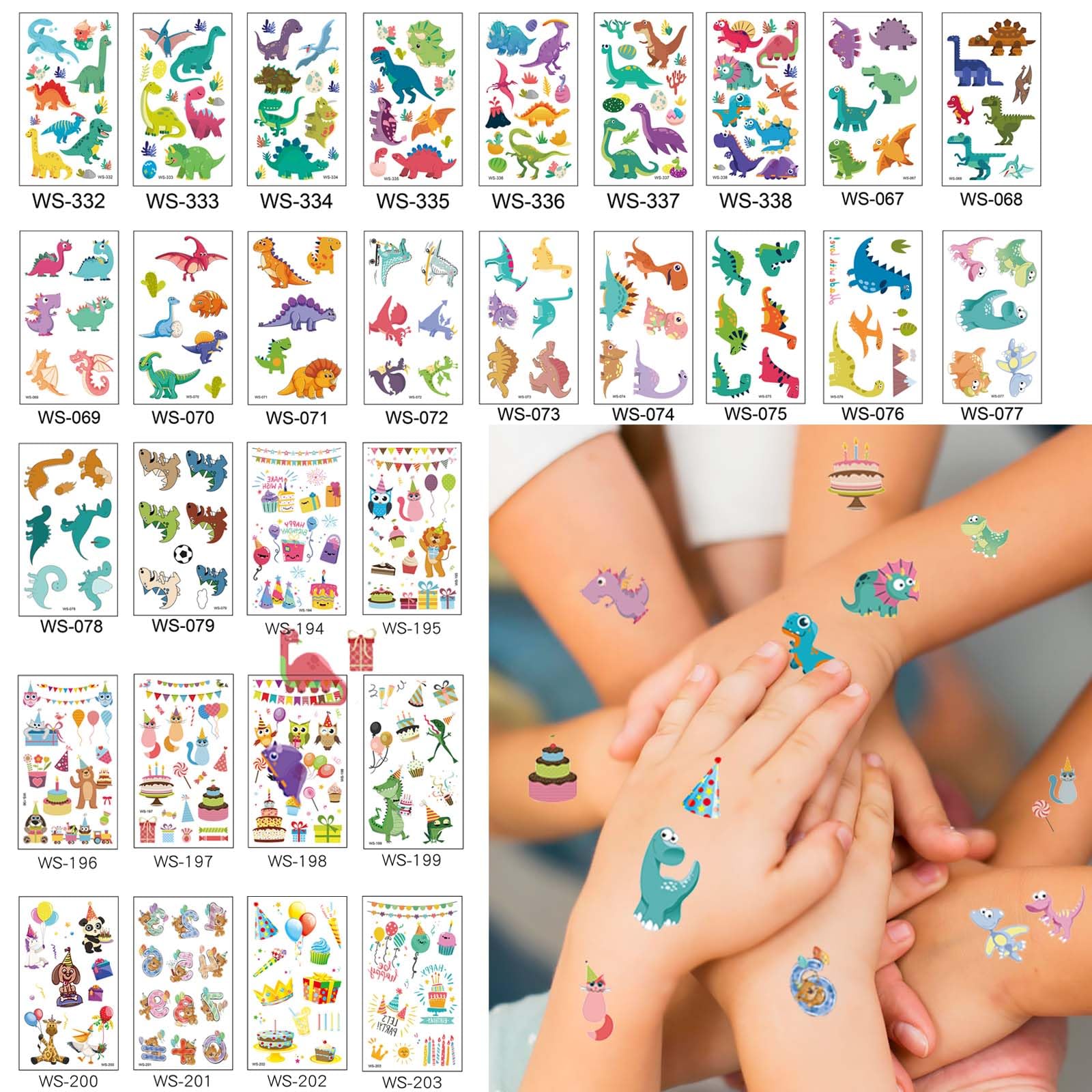 BREENHILLKids Temporary Tattoos-30Sheets,Long Lasting Colorful Waterproof Dinosaur Temporary Stickers For Adults Girl, Party Favors/Gifts/Decoration