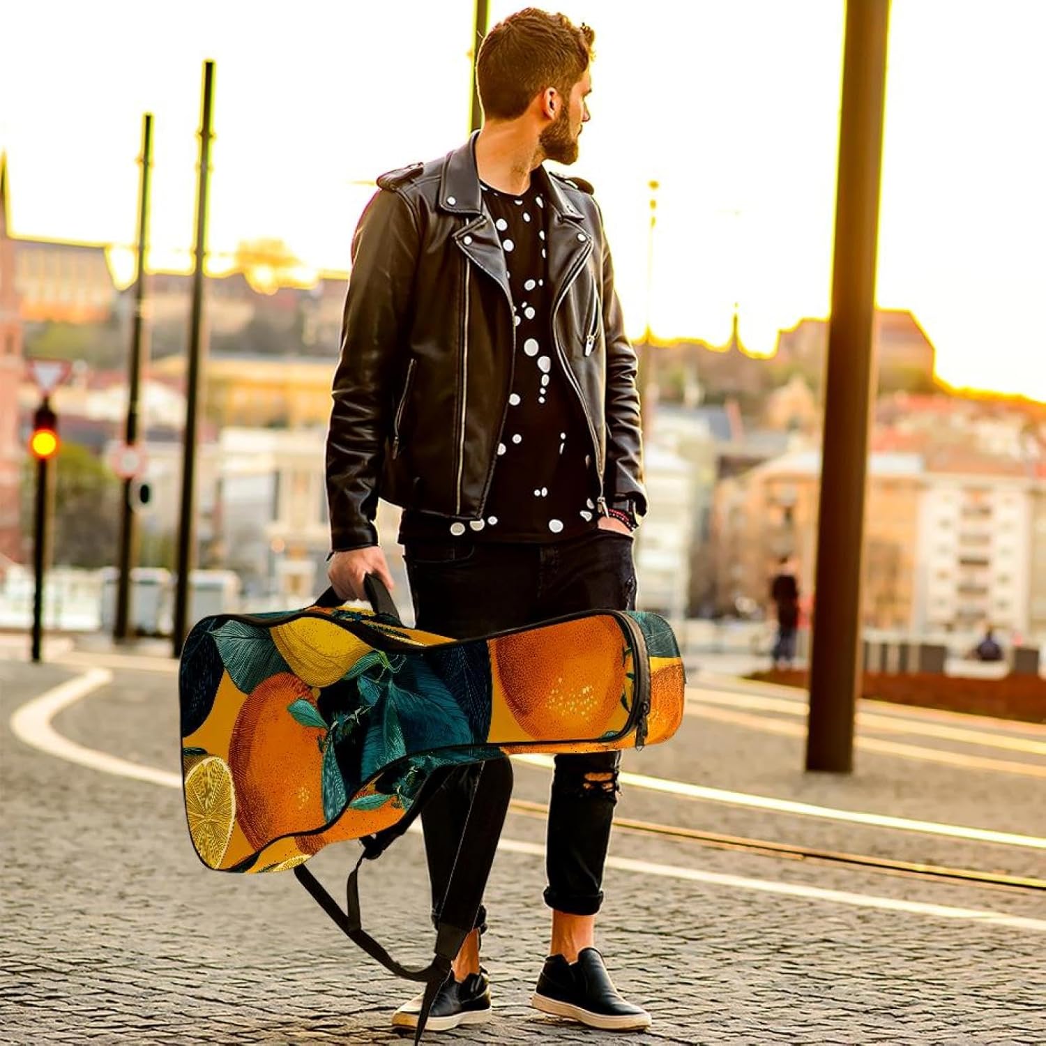 Acoustic Guitar Gig Bag 10mm Thick Padding, Soft Waterproof Guitar Case with Adjustable Backpack Straps for 40-42 Inch Guitar, Summer Oranges and Lemons
