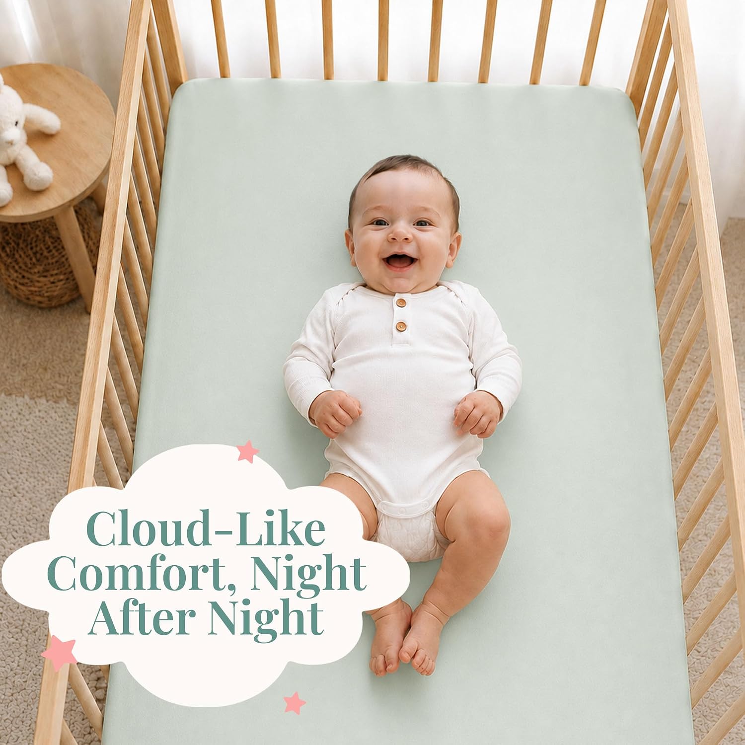 Caden Lane Fitted Crib Sheet, Breathable & Temperature-Regulating Bamboo Viscose Fabric with Elastic Edges, Fits Standard Size Baby Crib & Toddler Mattresses 28″x52″, Machine Washable, Lily Pad Green