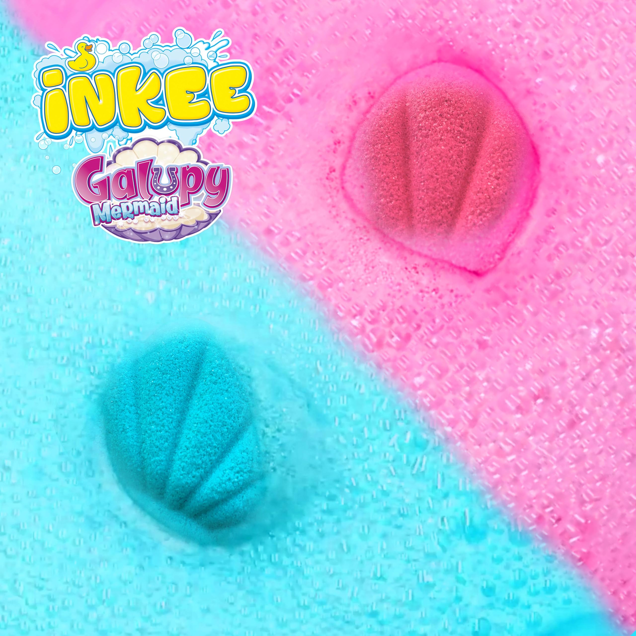 INKEE GALUPY MERMAID – Bomba da Bagno Bambini a Forma di Conchiglia con Sorpresa Sirena – Bath Bomb Effervescente per Vasca con Schiuma e Profumo Dolce