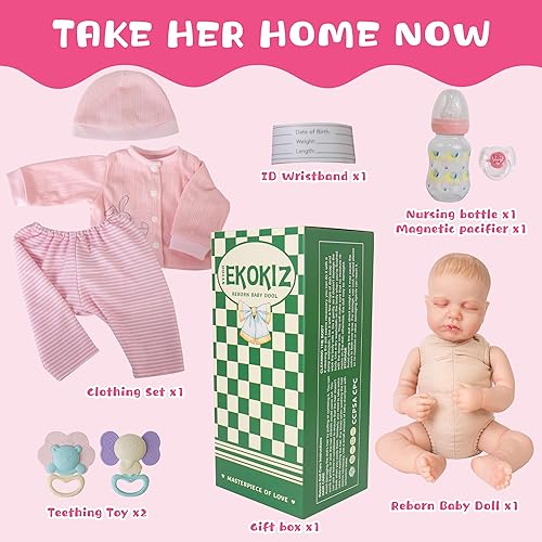 Miniatura 6 de EKOKIZ Muñecas de bebé recién nacido de 20 pulgadas, muñecas de bebé Reborn que se ven reales y realistas con cuerpo de tela suave, muñeca de bebé