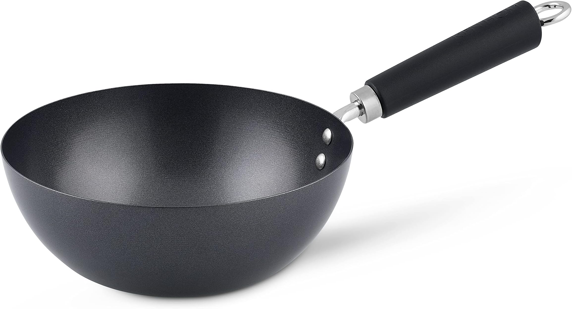 Ken Hom Carbon Steel Mini Wok, 20cm, Excellence, Induction Hobs Suitable/Metal Tool Safe/Phenolic Handle, Includes 1 x Chinese Wok Pan, KH420001