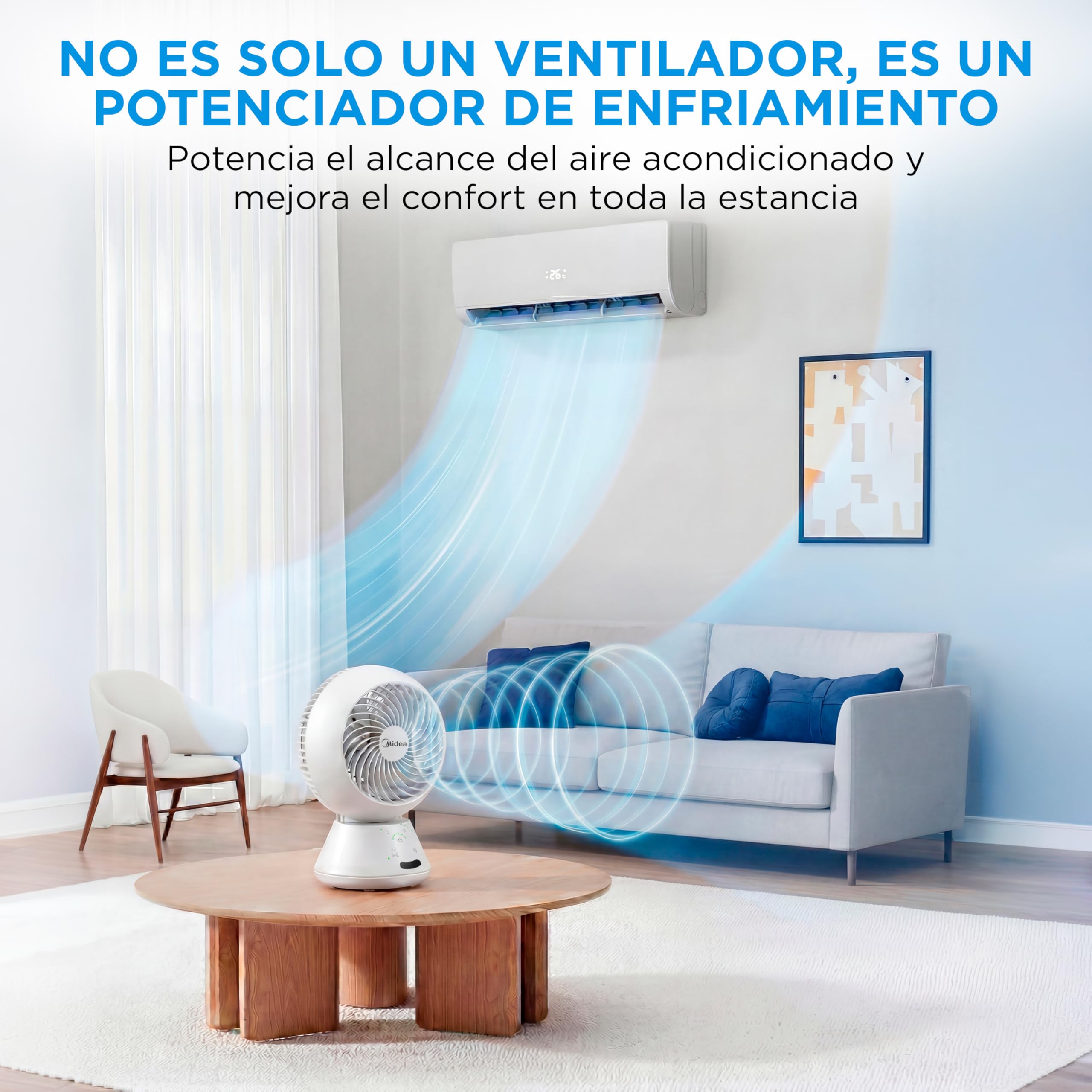 Midea Ventilador de Mesa Silencioso de 5 Velocidades con Mando a Distancia - Ventilador Pequeño Portatil con Oscilación Automática 120º + 105º, Temporizador de 15 horas - Alcance de hasta 15 metros
