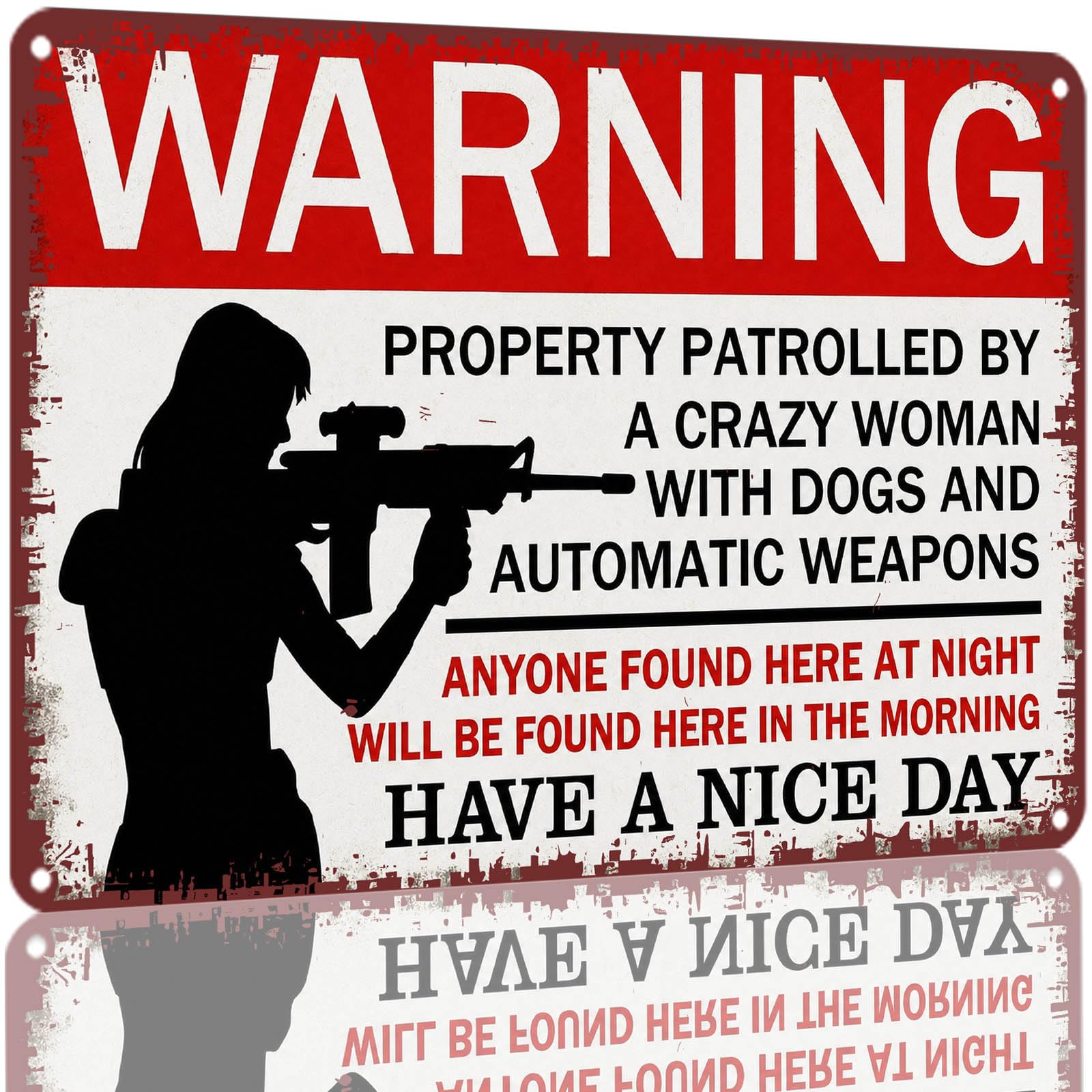 WARNING Property Patrolled by Woman With Dogs Weapons Tin Sign 8x12 Inch Al