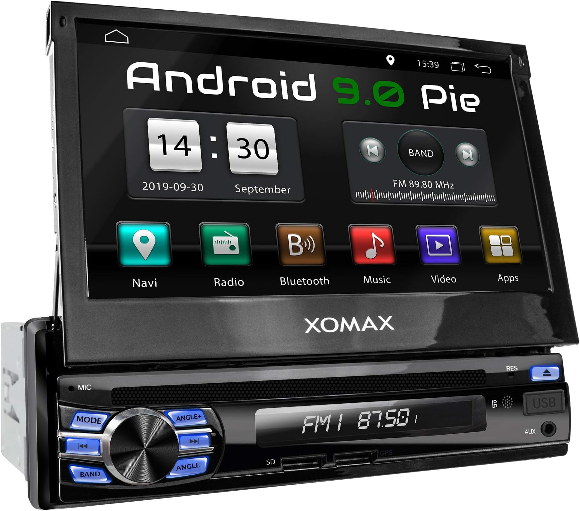 XOMAX XM-DA708 Autoradio with Android 9.0, Quad Core, 2GB RAM, 32 GB ROM, GPS Sat Nav I Bluetooth I DVD, CD, USB, SD, AUX I Support: WiFi, WLAN, 3G, 4G, DAB+, OBD2 I 7'' Touch Screen I 1 DIN