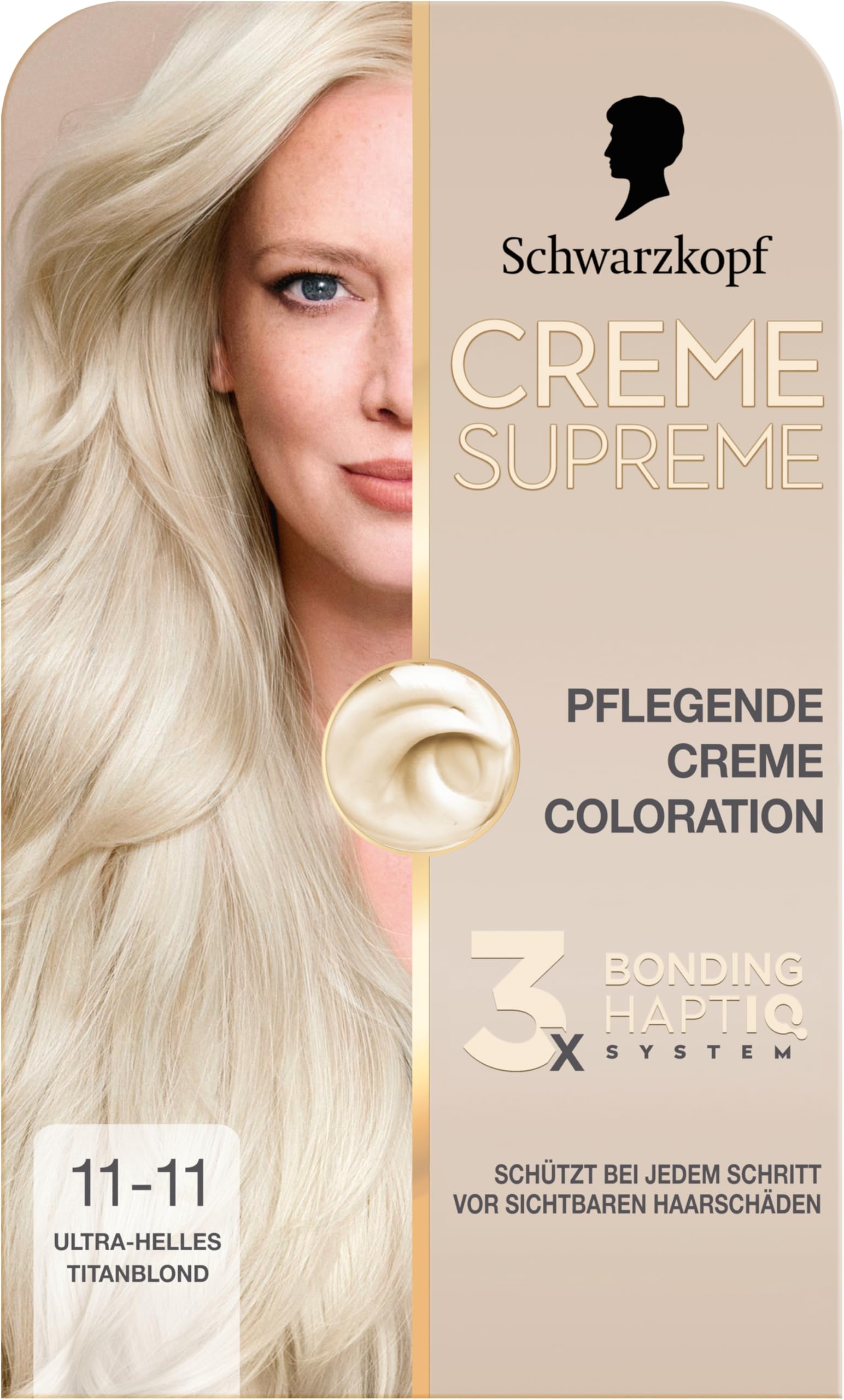 Schwarzkopf Creme Supreme Coloration 11-11 Ultra-Helles Titanblond (4x182 ml), dauerhafte Haarfarbe mit Serum und Haar-Maske schützt vor sichtbaren Haarschäden, für 100% Grauabdeckung