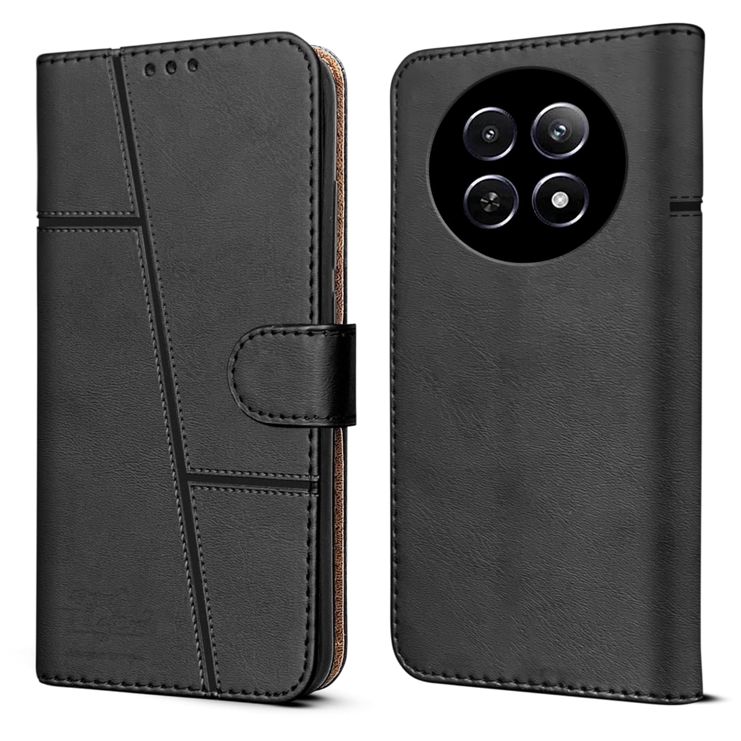 Jkobi Flip Cover Case for Realme Narzo 70x 5G (Stitched Leather with Magnetic Closure | Black) Jkobi Flip Cover Case for Realme Narzo 70x 5G (Stitched Leather with Magnetic Closure | Black)