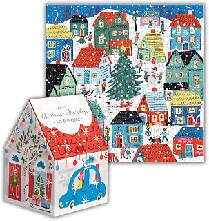 Galison - Christmas in the Village 500 Piece Puzzle for Adults | Illustrated by Louise Cunningham Starling, House Shaped Box, Challenging, Recycled Paper, No Dust, Finished Size 20" x 20"