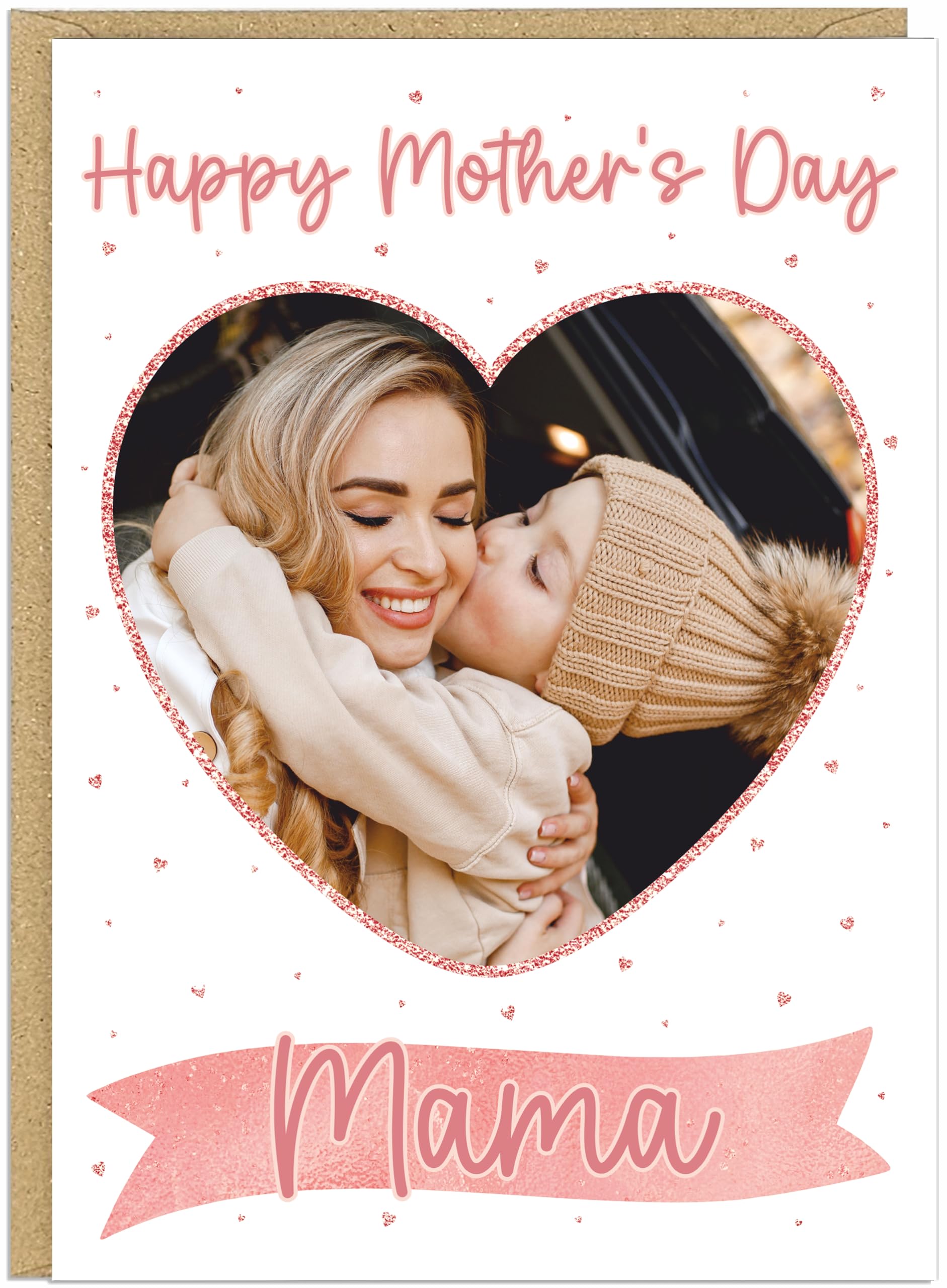 Personalised Mother's Day Photo Cards Personalised Custom Family Name for Mummy Grandma Nanny Mum Upload Own Picture From The Children A5 Greetings Cards (Rose Gold)
