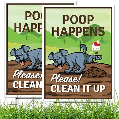 Poop Happens Please Clean It Up con letrero gráfico de perro, (paquete de 2) de doble cara de 9 x 12 pulgadas, plástico corrugado con estaca de Poop Happens Please Clean It Up con letrero gráfico de perro, (paquete de 2) de doble cara de 9 x 12 pulgadas, plástico corrugado con estaca de