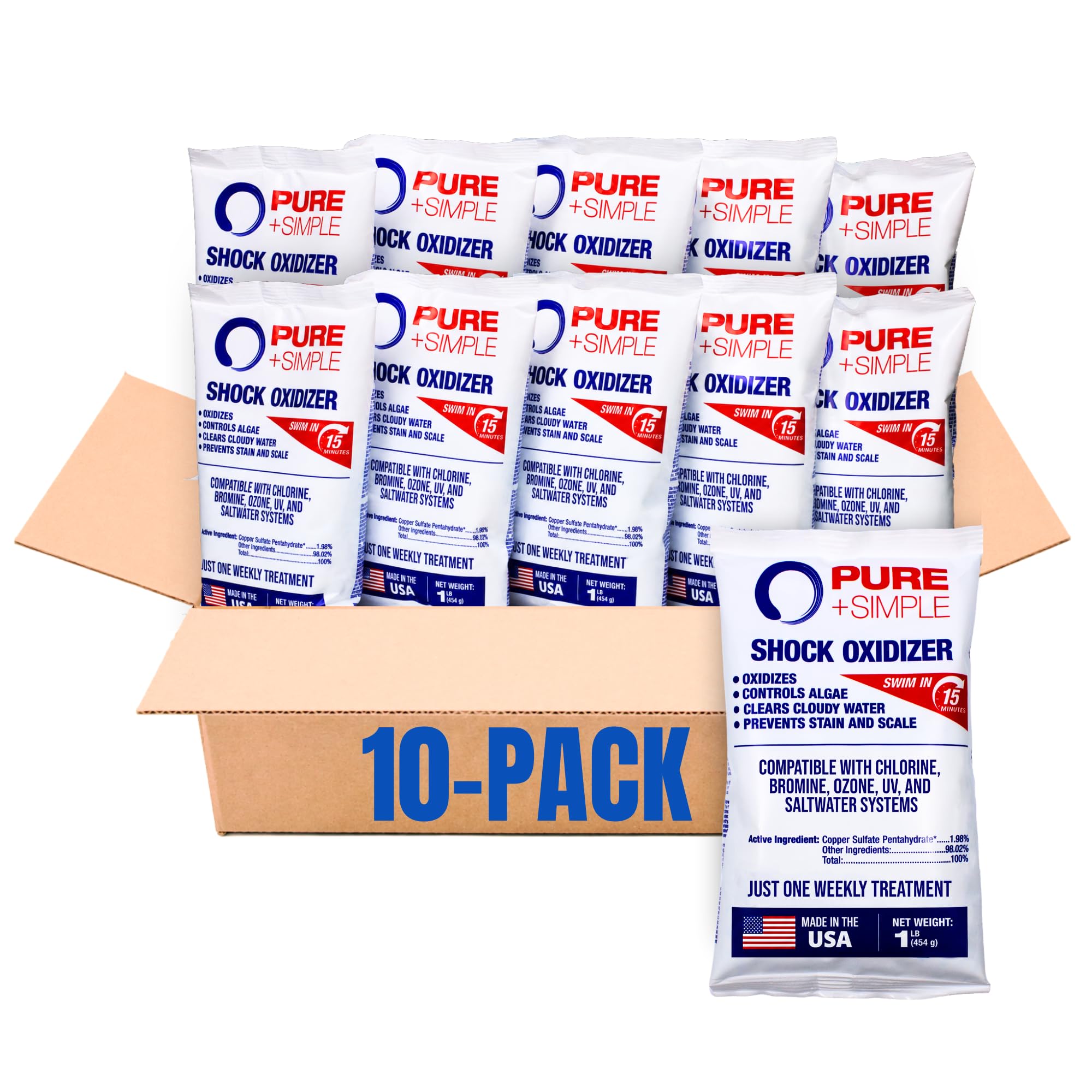 Pure &amp; Simple All-in-One Pool Shock | Once Weekly Treatment (10 x 1 lb)
