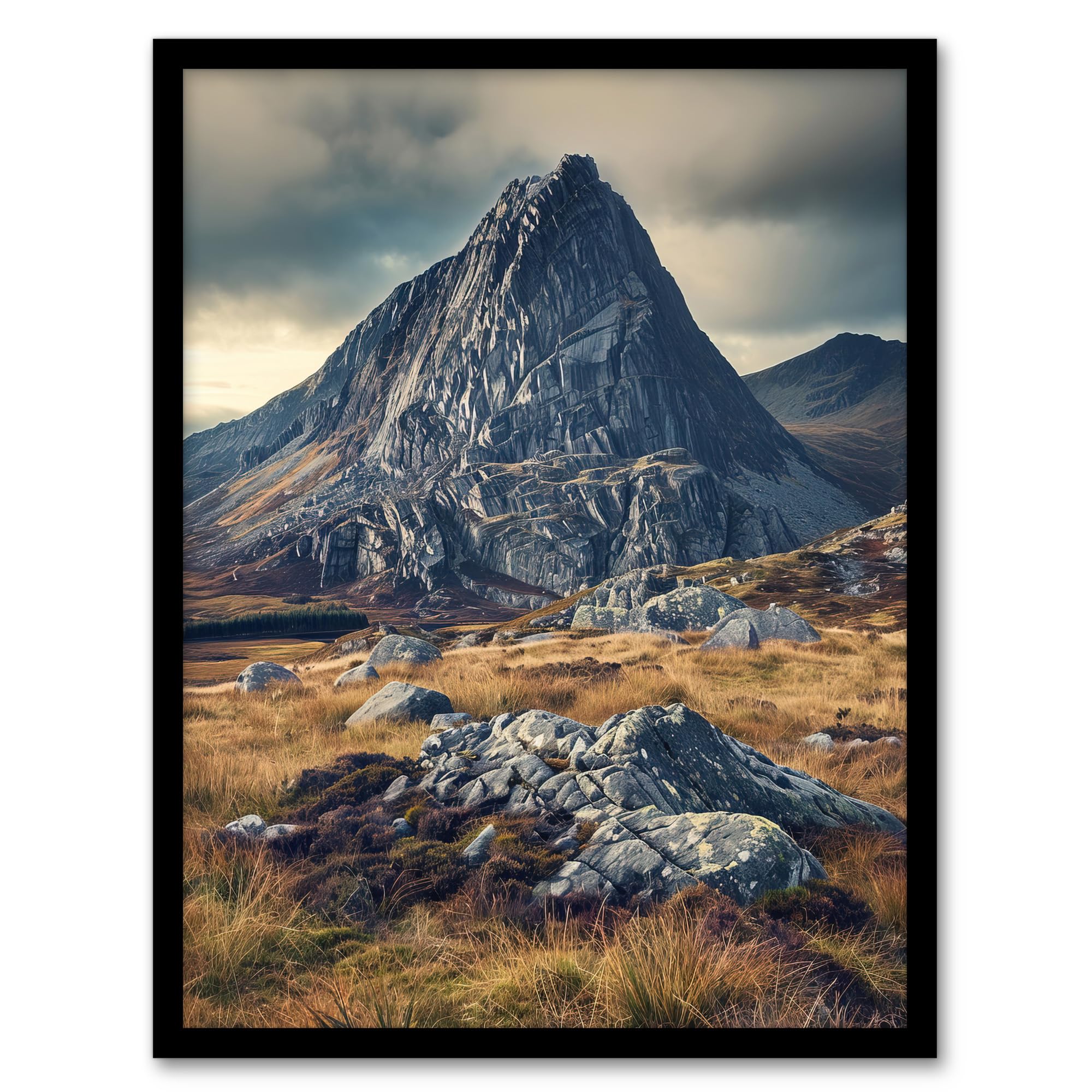 Artery8 Framed 12X16" Tryfan Mountain Snowdonia Wales Peak Landscape Living Room Art Print Framed Poster Wall Decor 12X16 Inch