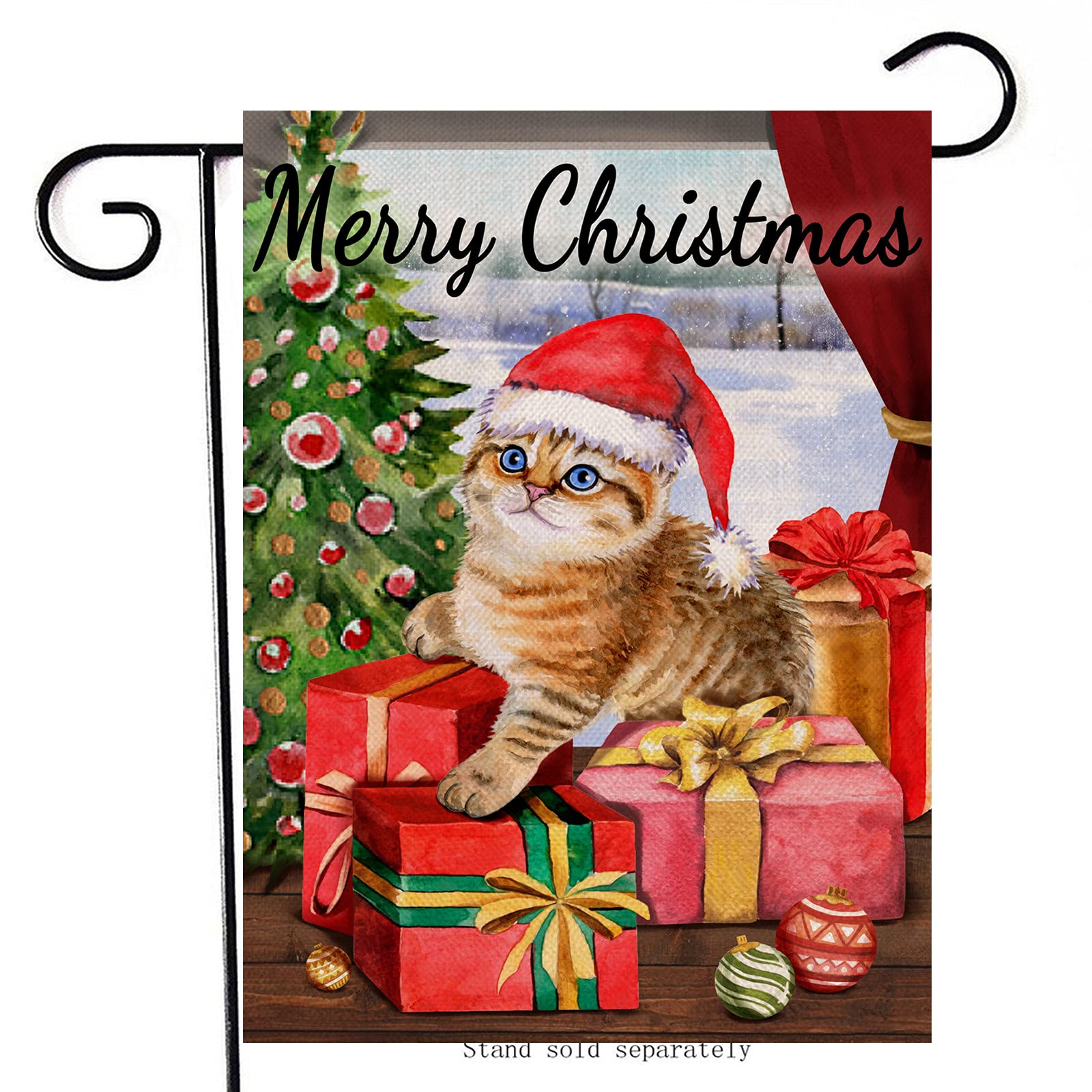 Artofy Drapeau De Jardin Décoratif De Noël, Décoration De Sapin De Noël, Cadeau Pour Maison, Cour, Chat, Chaton, Décoration Extérieure, Vacances D' Hiver, Ferme, Décoration Double Face, 30,5 X 45,7 Cm