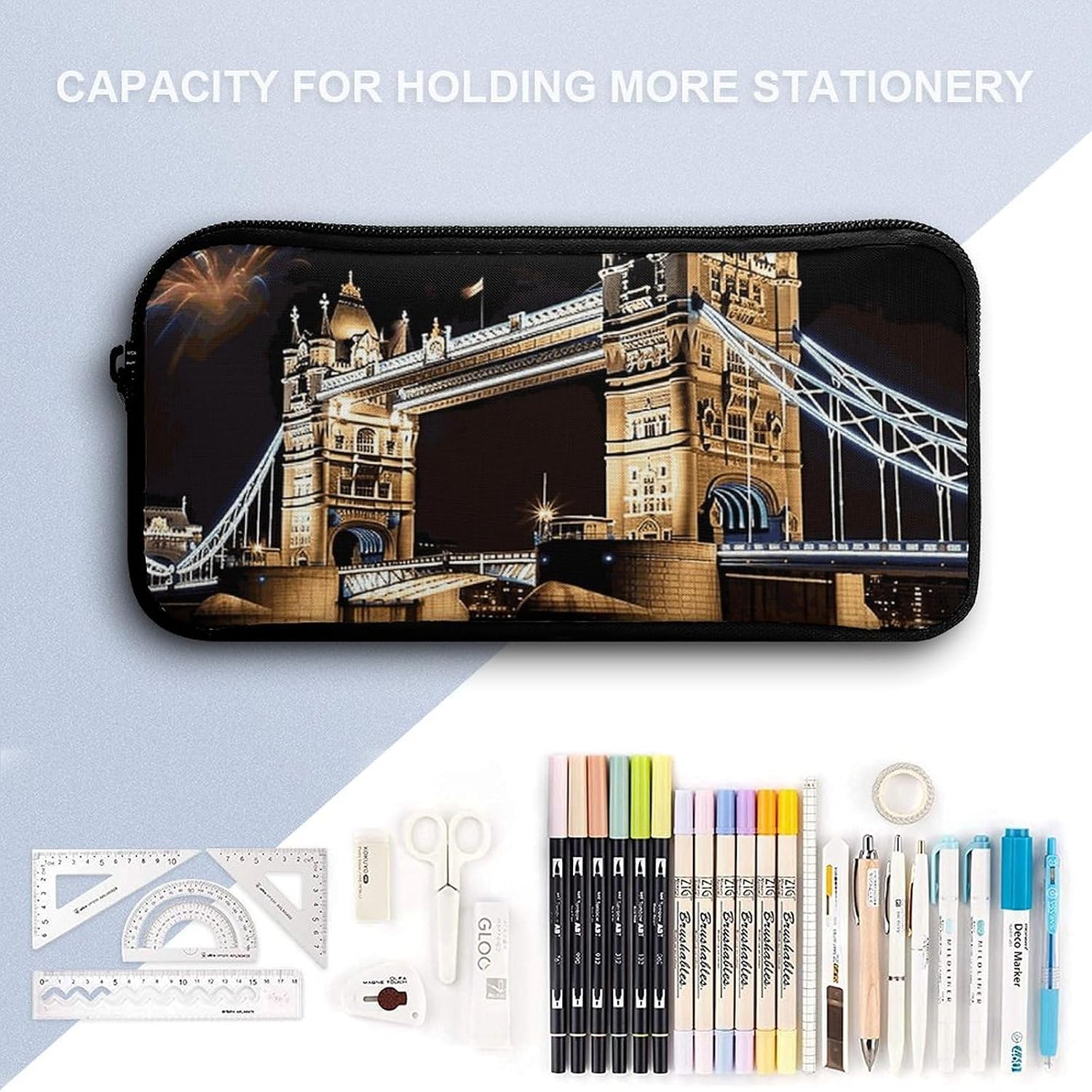 Night London Tower Bridge Pencil Pouch Soft Large Capacity Pencil Case image 3