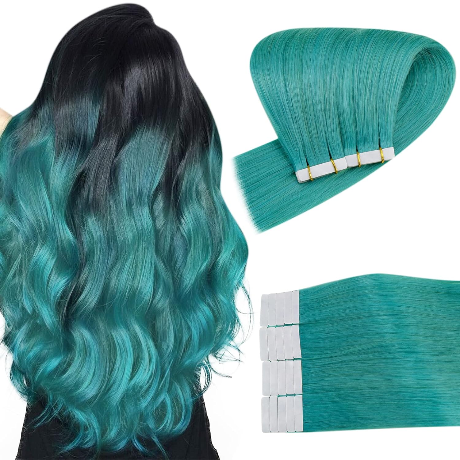 amazon-easyouth-tape-in-hair-extensions-14inch-teal-hair