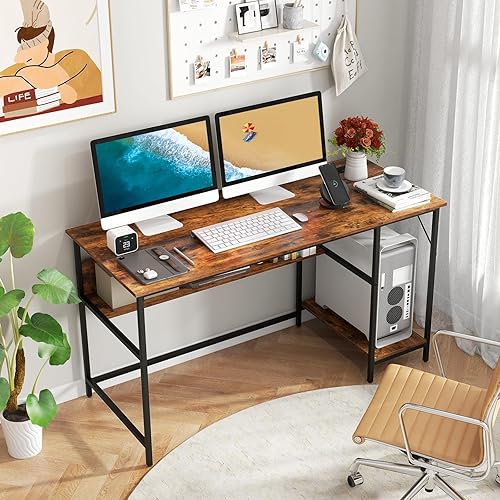 Miniatura 2 de Escritorio para computadora, grande, marrón rústico + negro