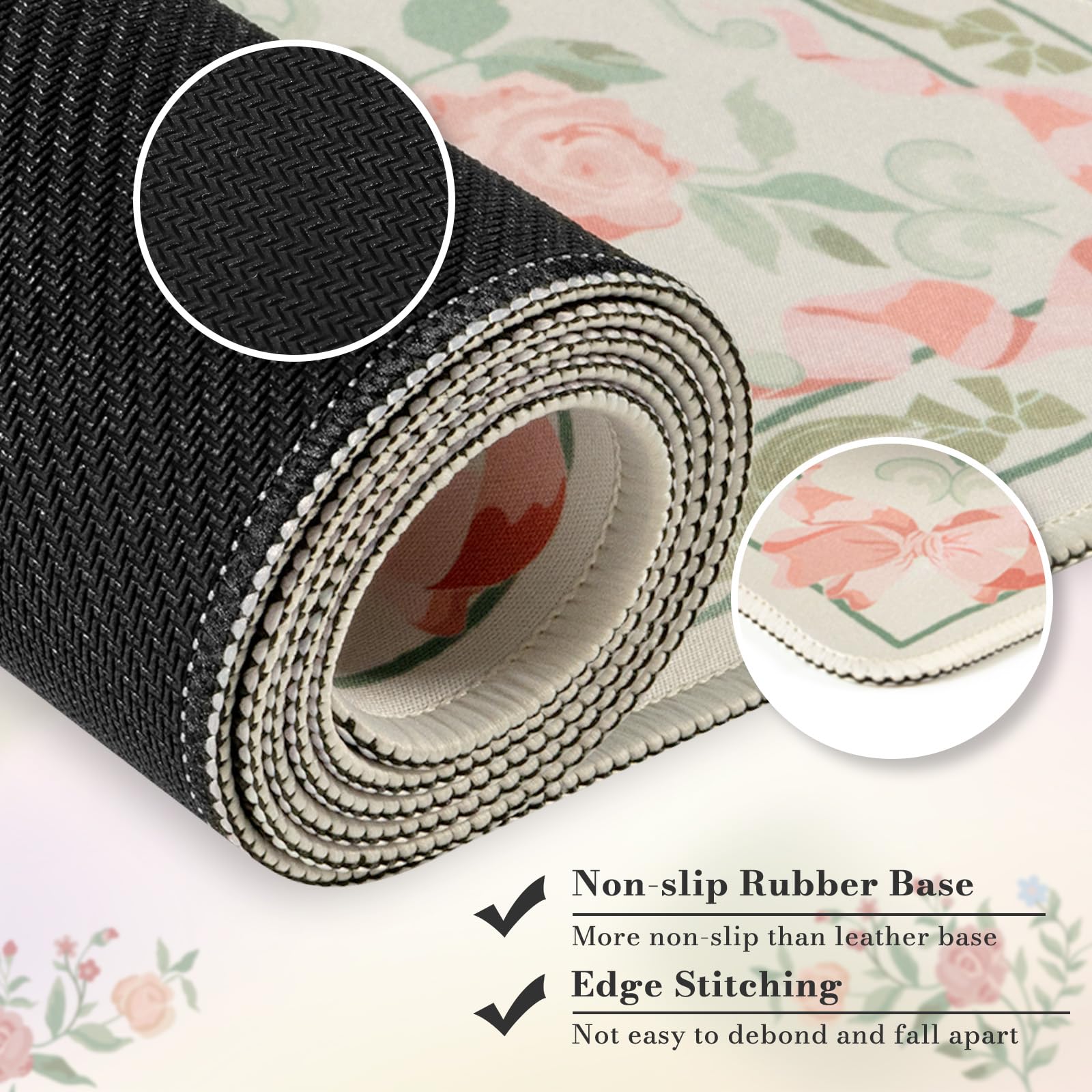HAOCOO Cute Floral Desk Mat, Large Waterproof Mouse Pad, Girly Desk Matt for Desktop, 35.4" x 15.7" Non-Slip Keyboard Pad, Computer Mat with Stitched Edge, Office Decor Home Desk Accessories (): Green