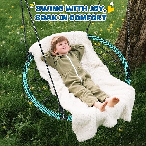 Miniatura 5 de Trekassy - Columpio de tela de araña de 40 pulgadas para árbol, de 750 libras, para niños y adultos, red para exterior con marco de acero y 2 Verde