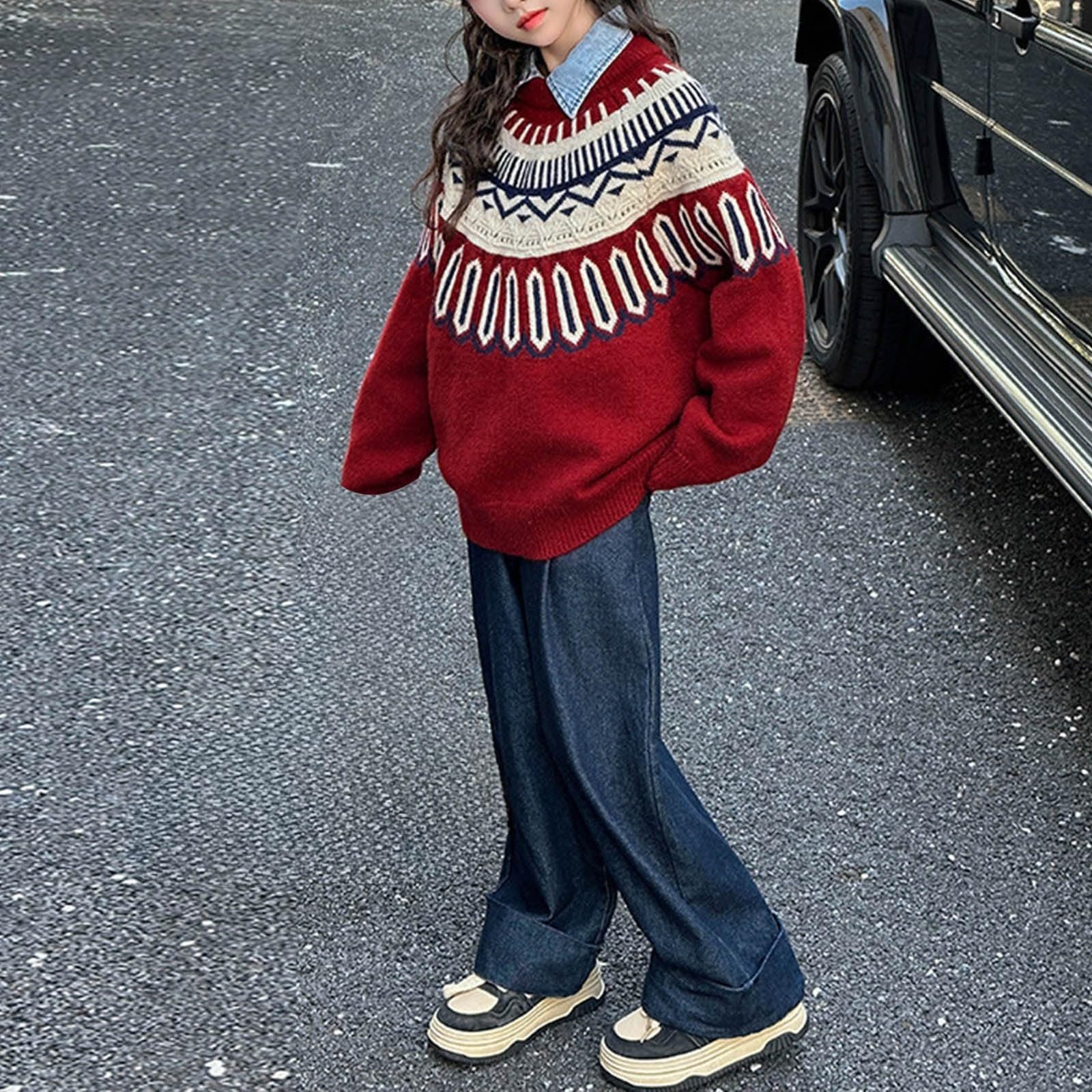 Weihnachtspullover Kinder Mädchen Christmas Sweater Weihnachtspulli Kleinkind Weihnachten Strickpullover Weihnachts Sweatshirt Winter Gestrickte Pullover Strick Pulli Weihnachtsoutfit 1-10 Jahre