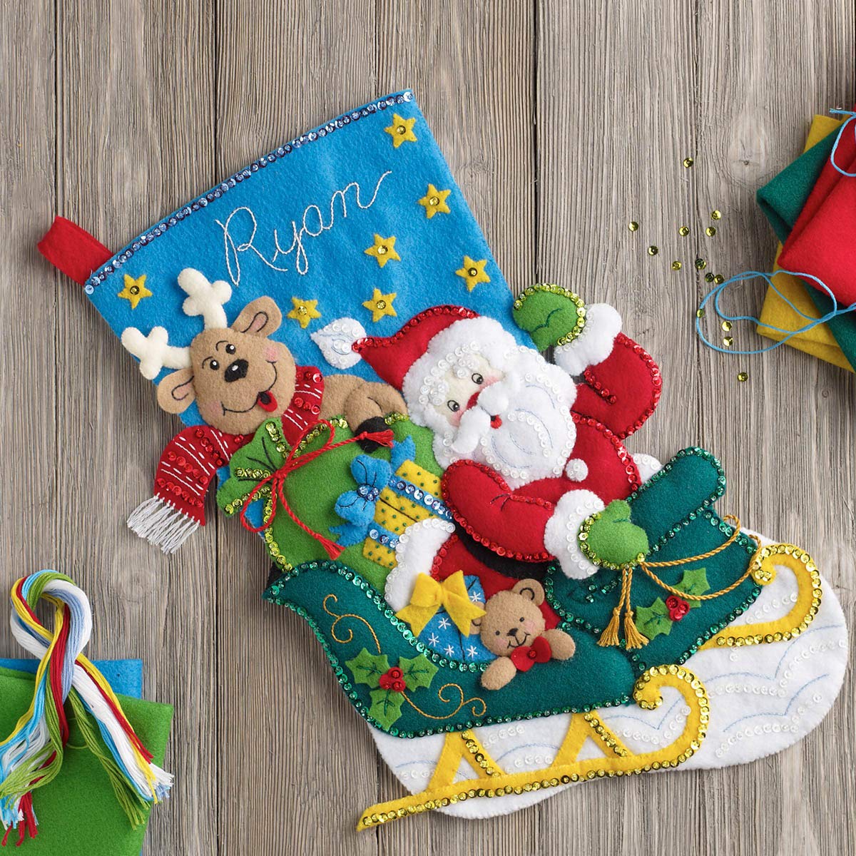 Bucilla Felt Applique Stocking Kit Santa's Helper, Size 18-Inch