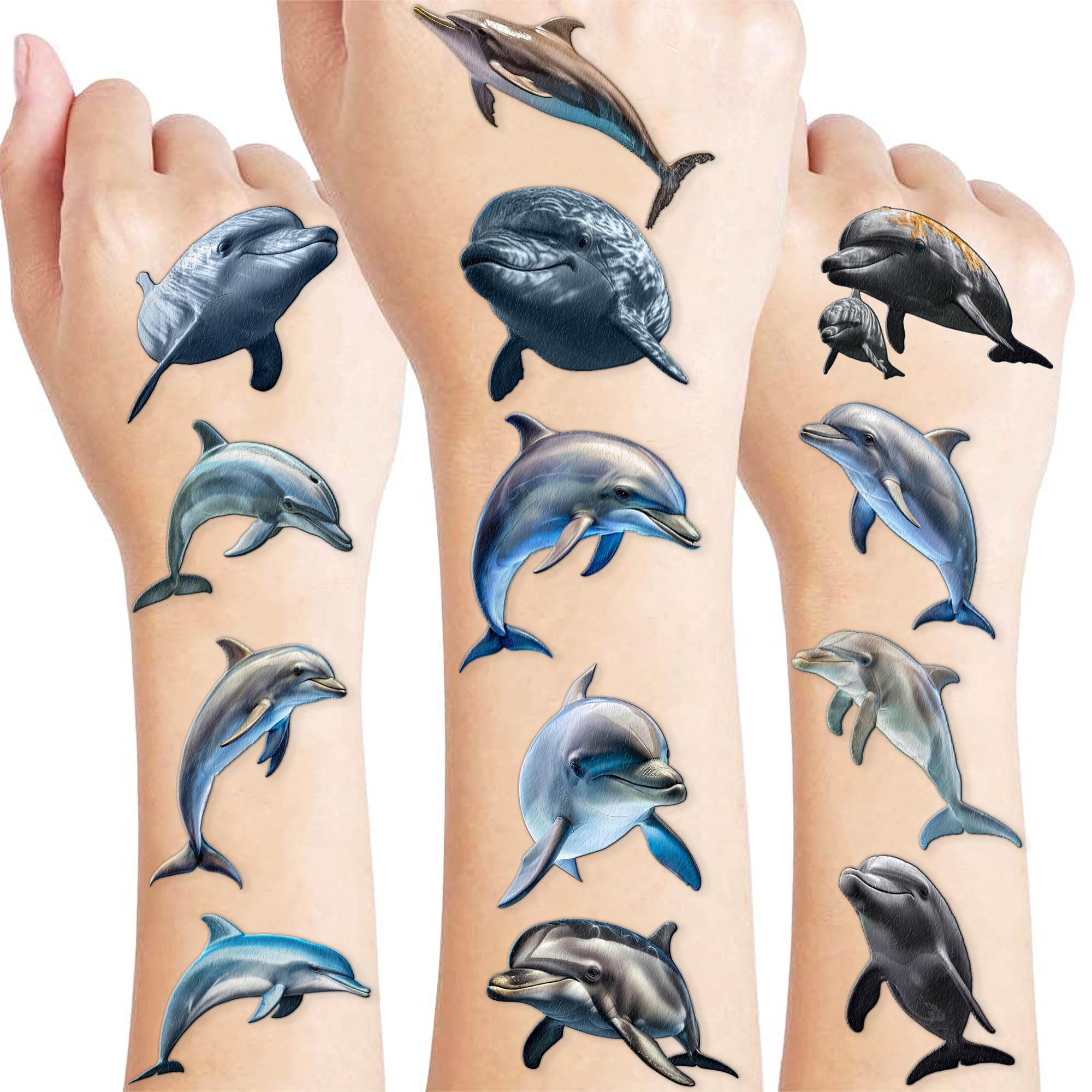 96 PCS Dolphin Realistic Pre Cut Temporary Tattoos