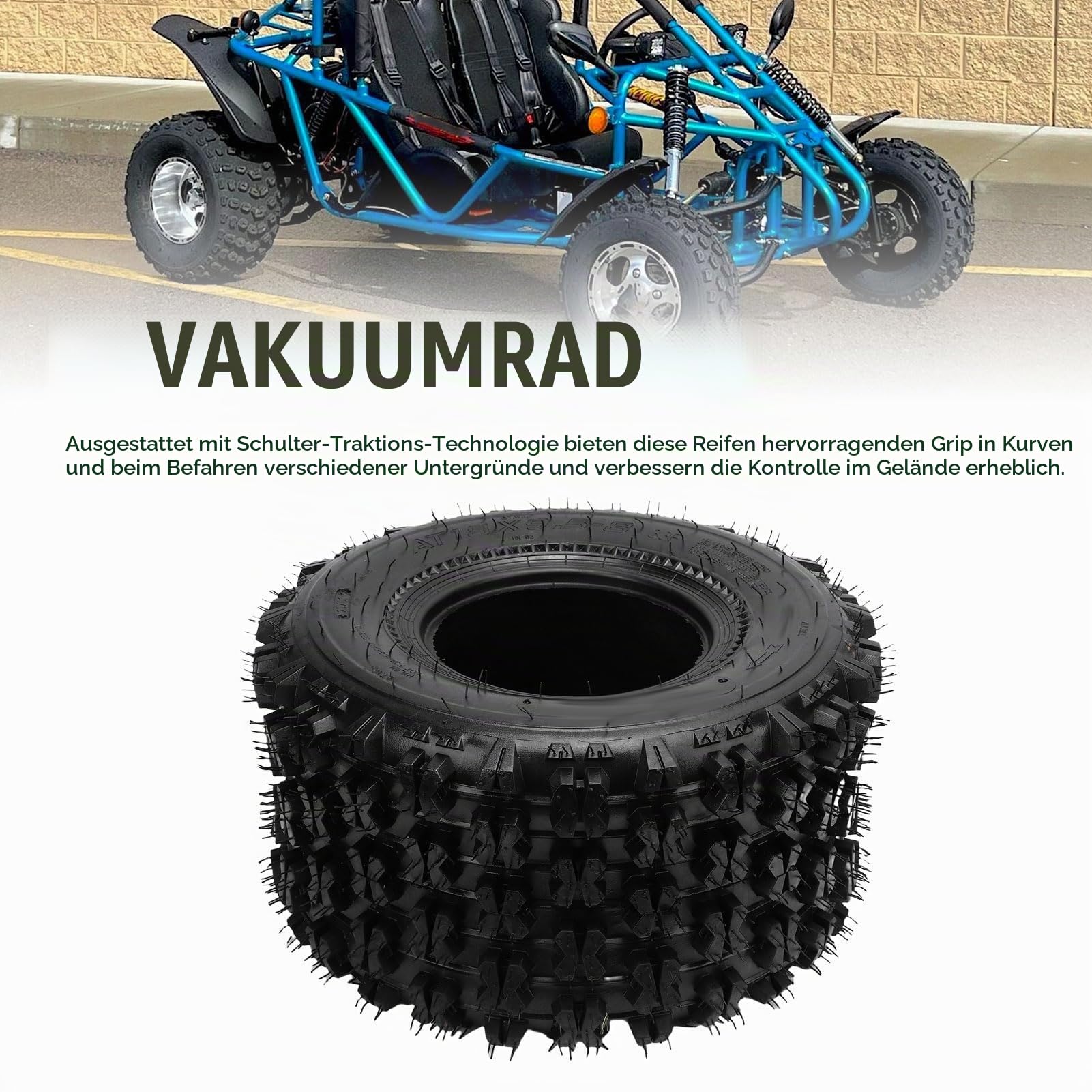 ATV UTV Reifen 18x9.5-8 All Terrain Vakuumreifen Schlauchlos Rutschfest Platzfest für Quad Cart Rasenmäher