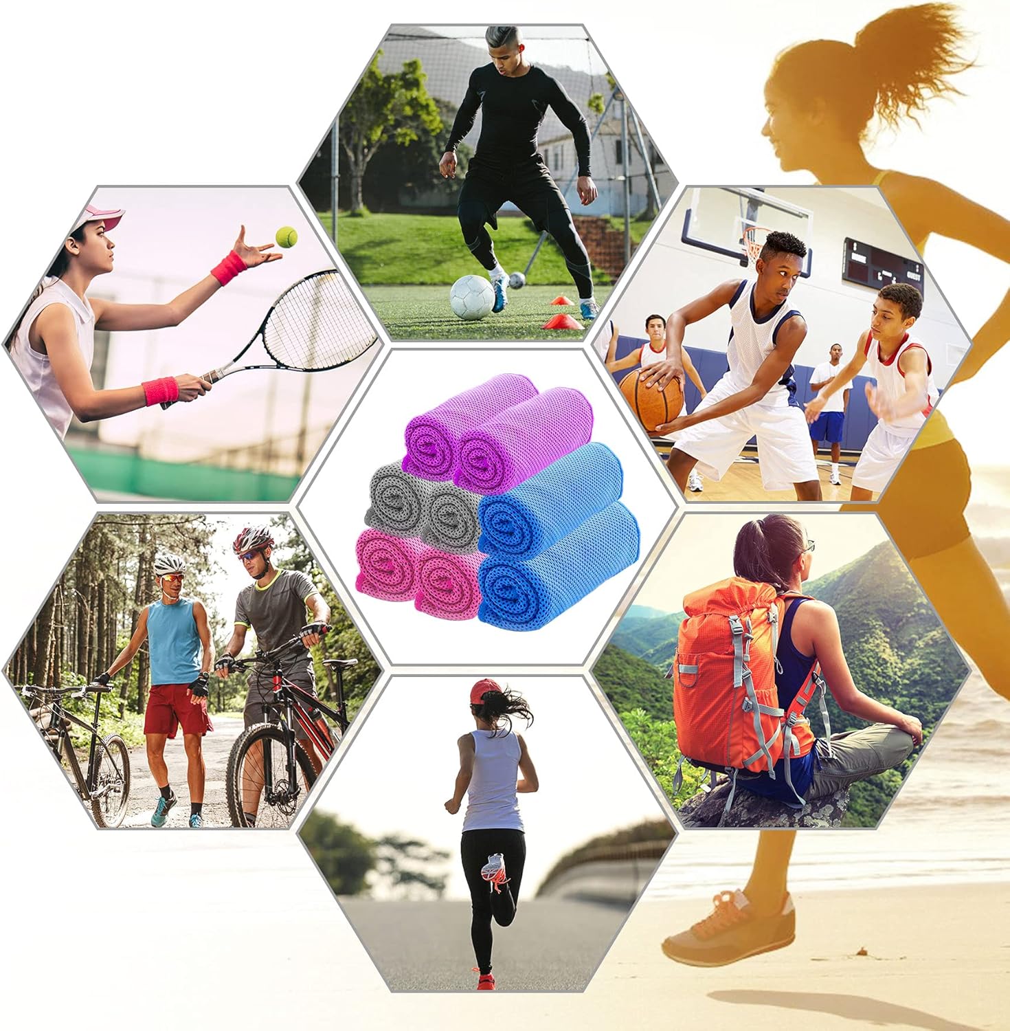 Amgico クールタオル ネックフェイス用 8枚パック 瞬間クール 通気性 肌寒いアイスタオル バルク 冷汗ラグ ジム ヨガ ゴル