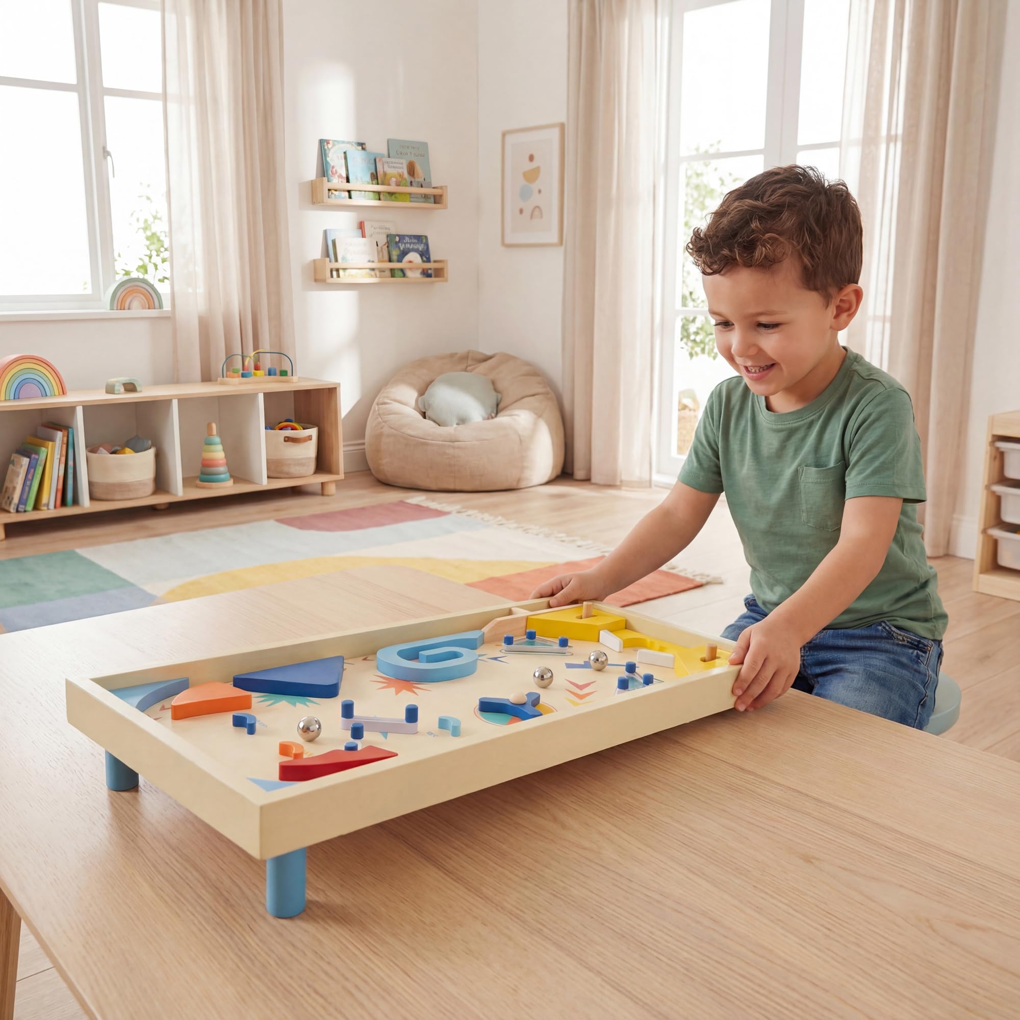 GOPLUS Flipper en Bois, Jeu de Société Enfant avec Piste Rotative & Score, Lanceur à Ressort, 2 Palettes, 3 Billes Métal, Pieds Amovibles, Développe Compétences Motrices pour Famille/Fêtes 6 Ans+