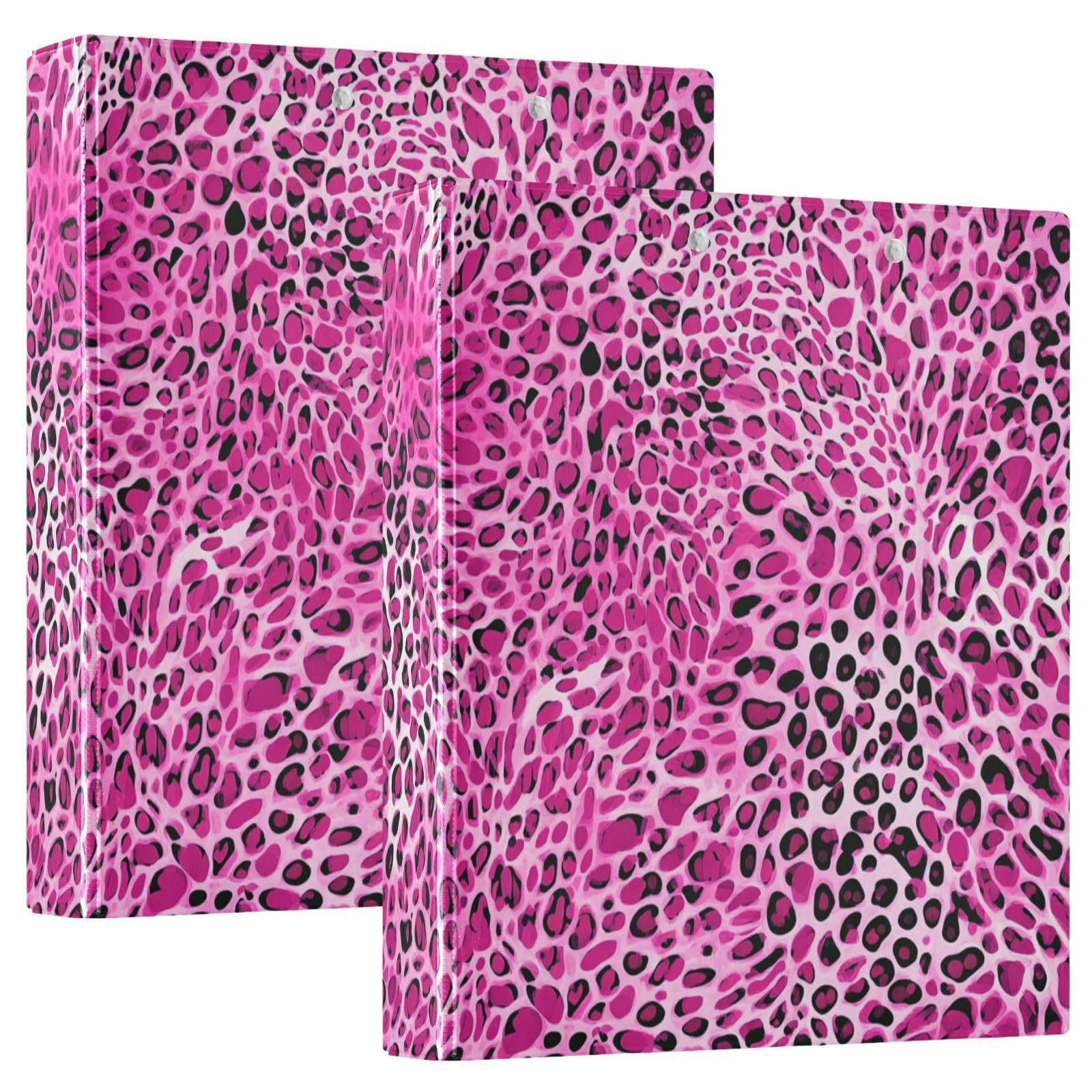 Raccoglitore con copertina rigida a 3 anelli, con stampa leopardata, 3,8 cm, con appunti e tasche, raccoglitore a 3 anelli, resistente, per ufficio e scuola, contiene 200 fogli, confezione da