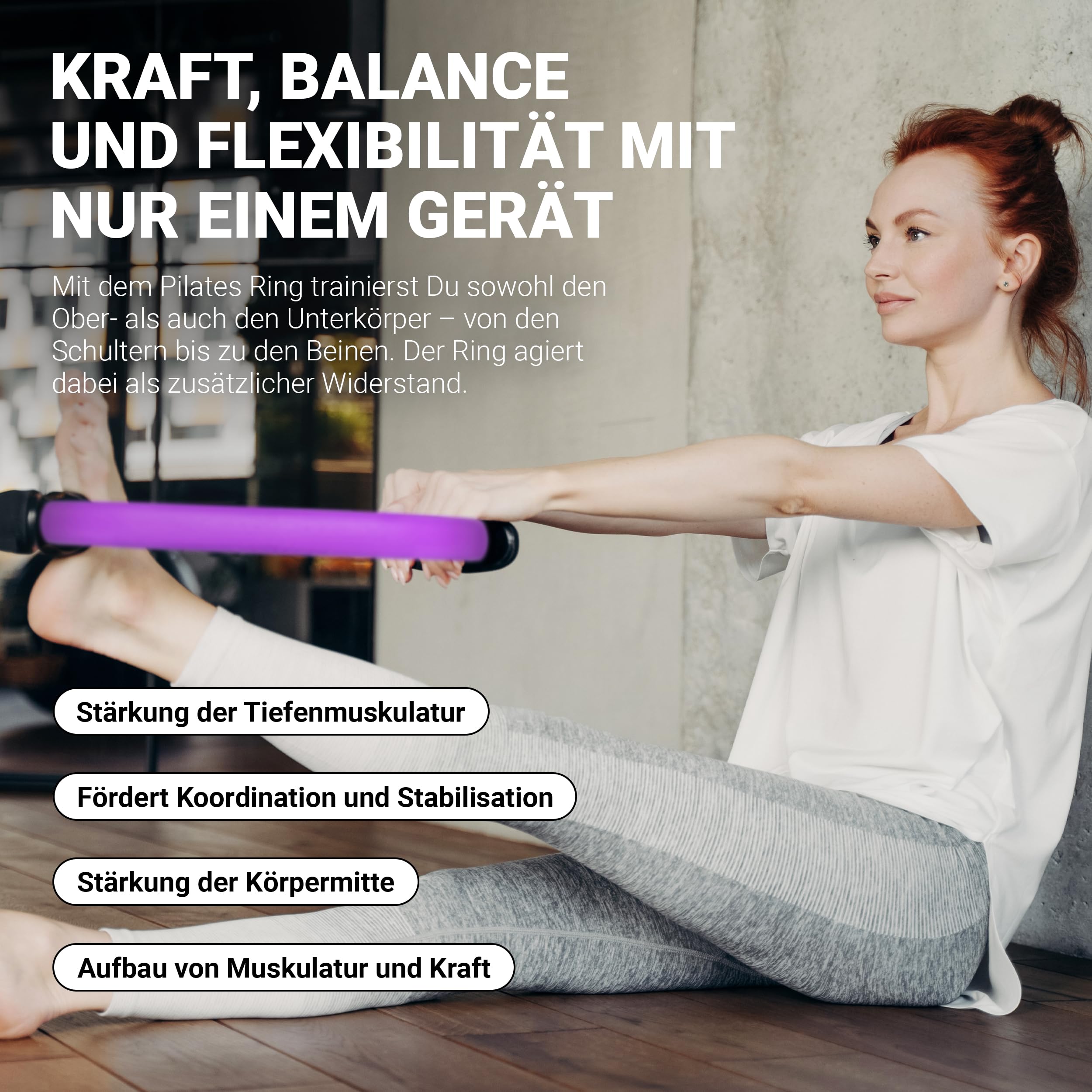 MSPORTS Pierścień do pilatesu Premium I pierścień oporowy – podwójny uchwyt do pilatesu, jogi, 38 cm okręg ćwiczeń (fioletowy)